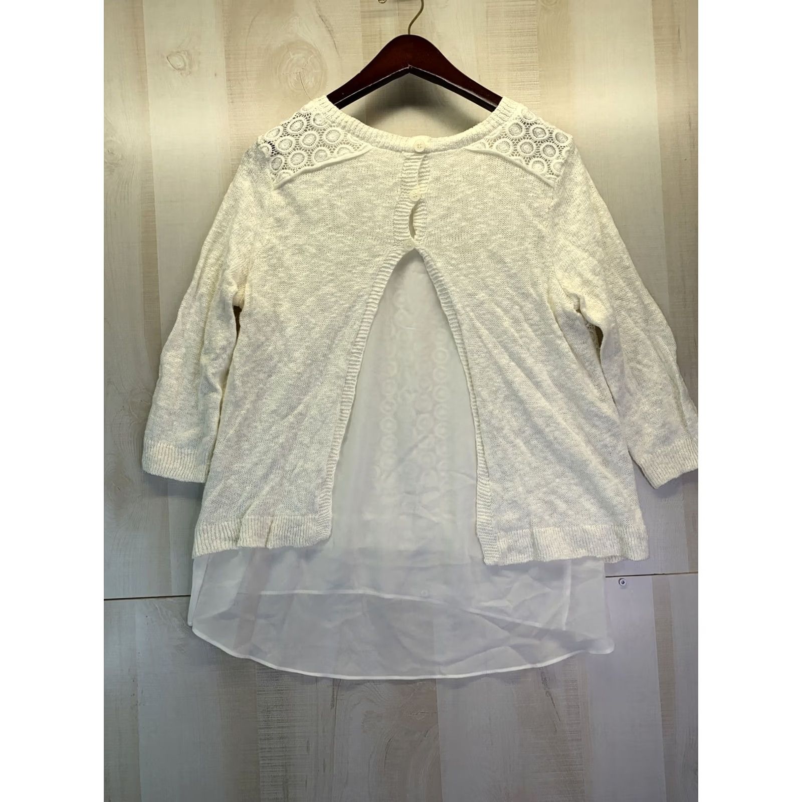 Lucky Brand Lucky Brand Womens SZ M Ivory Knit Sweater Top W/Chiffon Trim-4194 Size M / US 6-8 / IT 42-44 - 4 Thumbnail