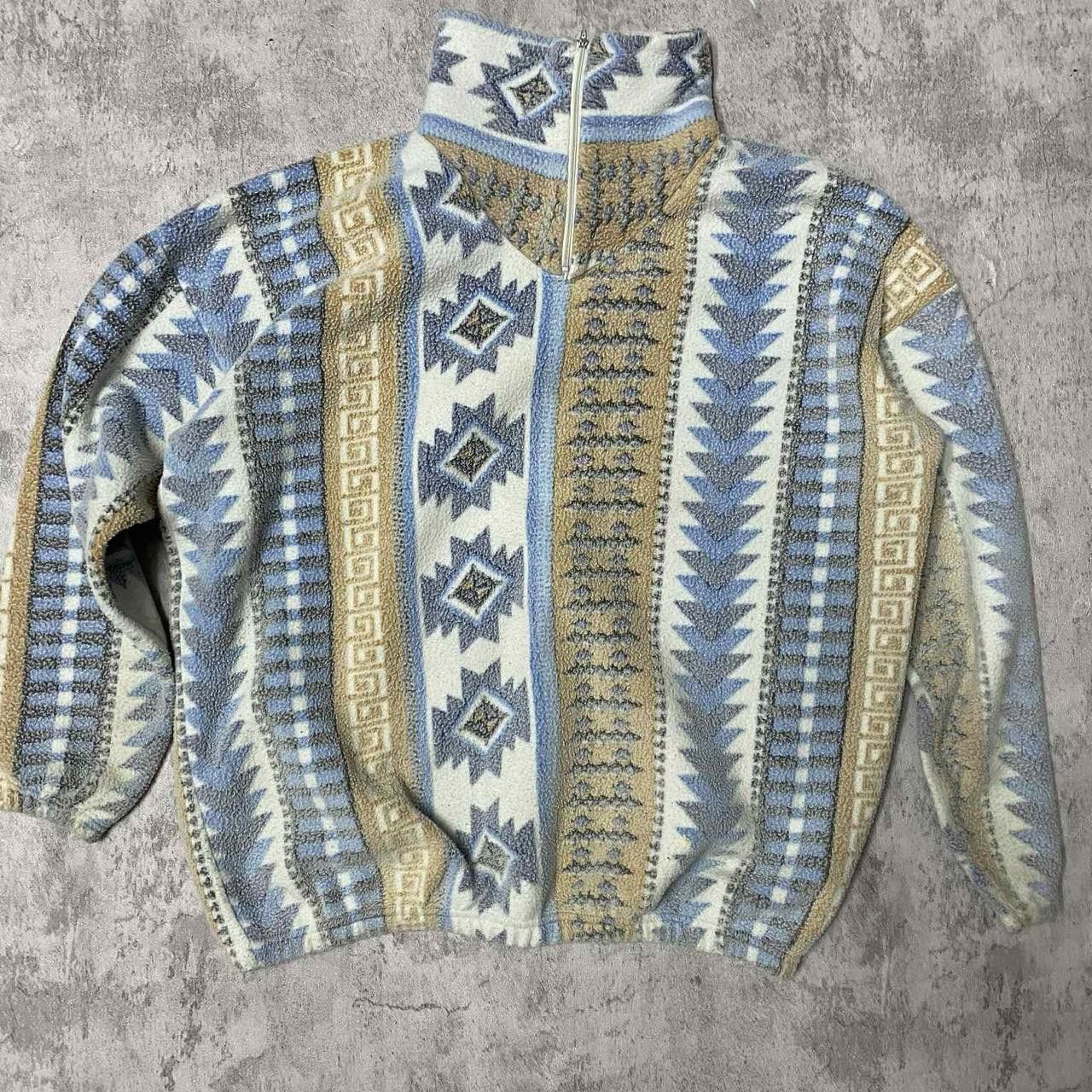Other Blue and cream vintage 90s quarter zip sweater Size US L / EU 52-54 / 3 - 1 Thumbnail