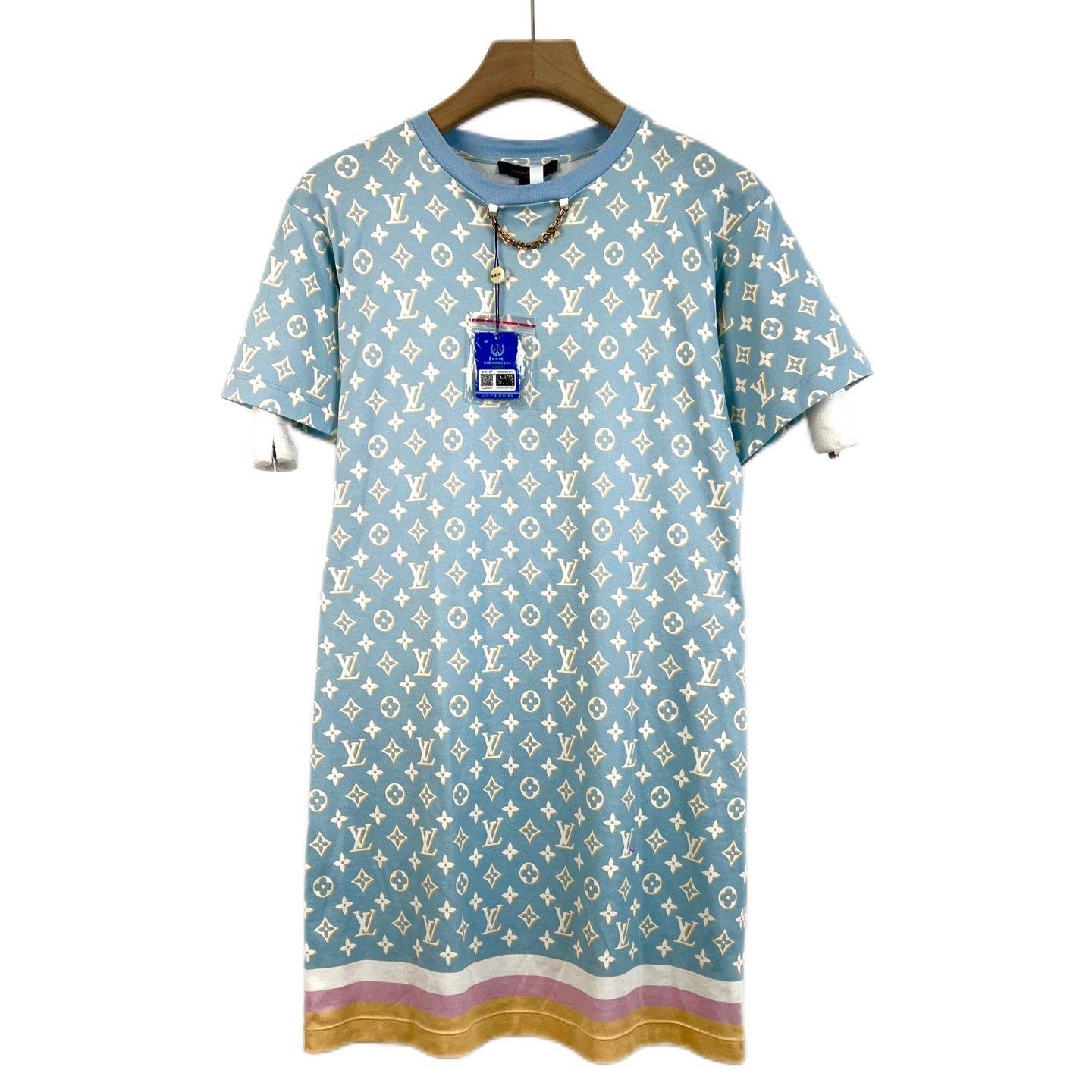 Louis Vuitton LV Blue All-over Print Round Neck Dress Size S / US 4 / IT 40 - 1 Thumbnail