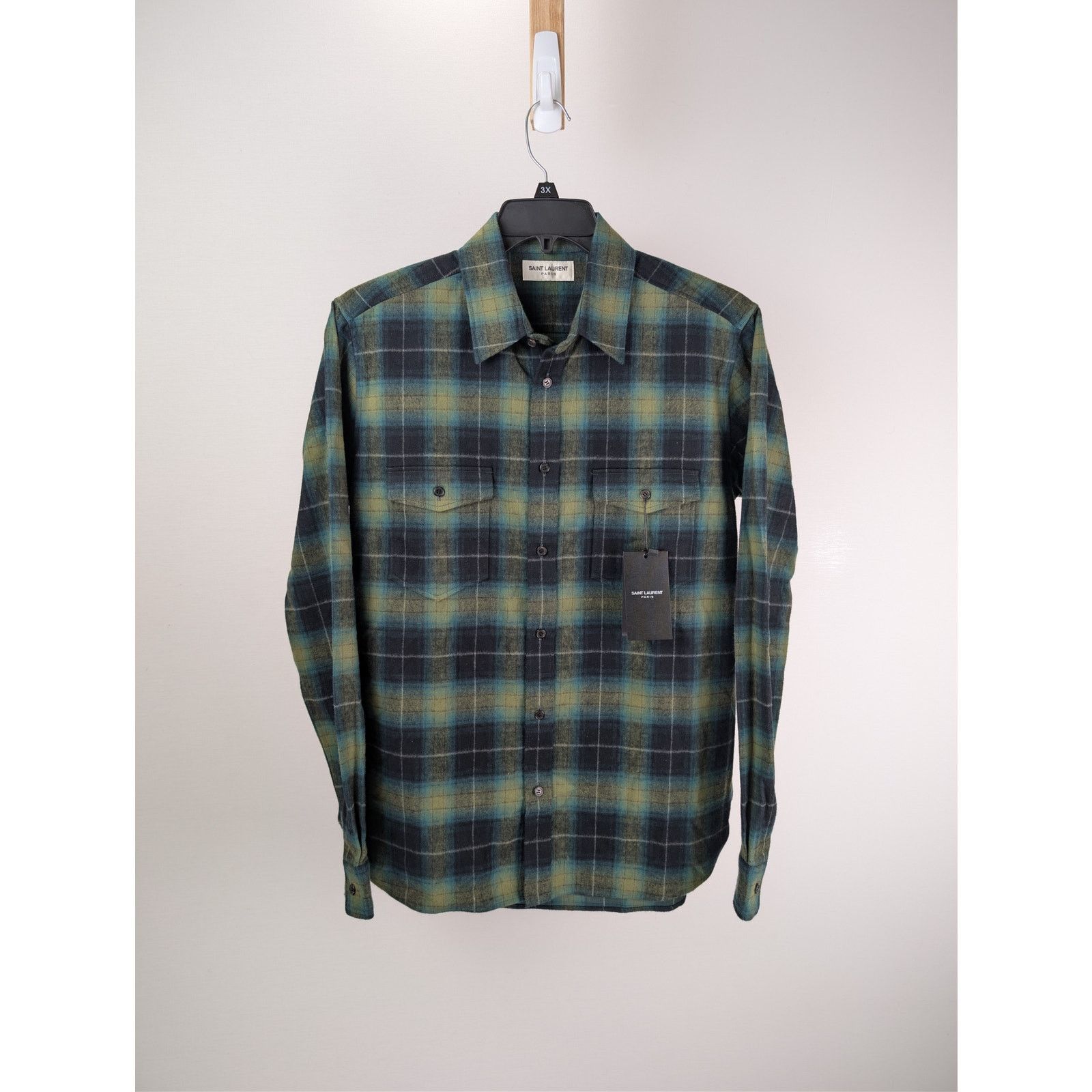 Saint Laurent Paris o1rshd1 Check Print Checked Cotton-Flannel Shirt Black/Green Size US L / EU 52-54 / 3 - 1 Thumbnail