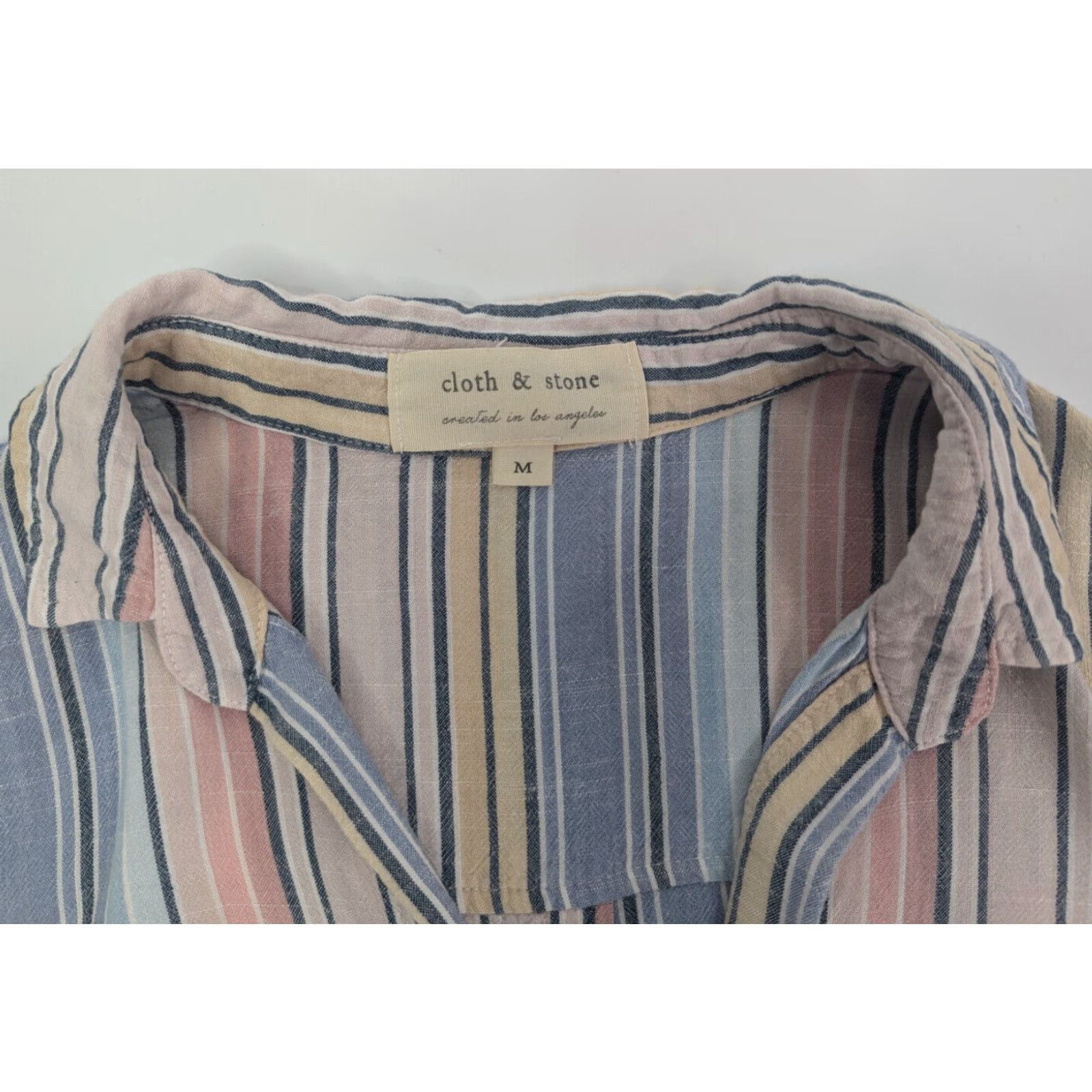 CLOT Cloth & Stone Button-Up Blouse Striped Multicolor Rayon Frayed Hem Raw Edge Size M Womens Size M / US 6-8 / IT 42-44 - 7 Thumbnail