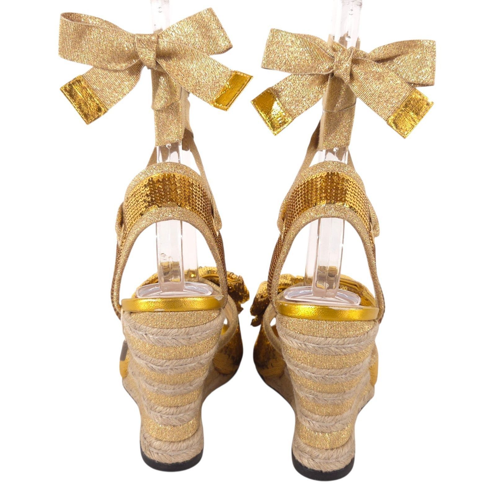 Gucci Gucci Sequin Bow Lace-Up Espadrille Wedge Sandals US 8 EU 38 Size US 8 / IT 38 - 5 Thumbnail