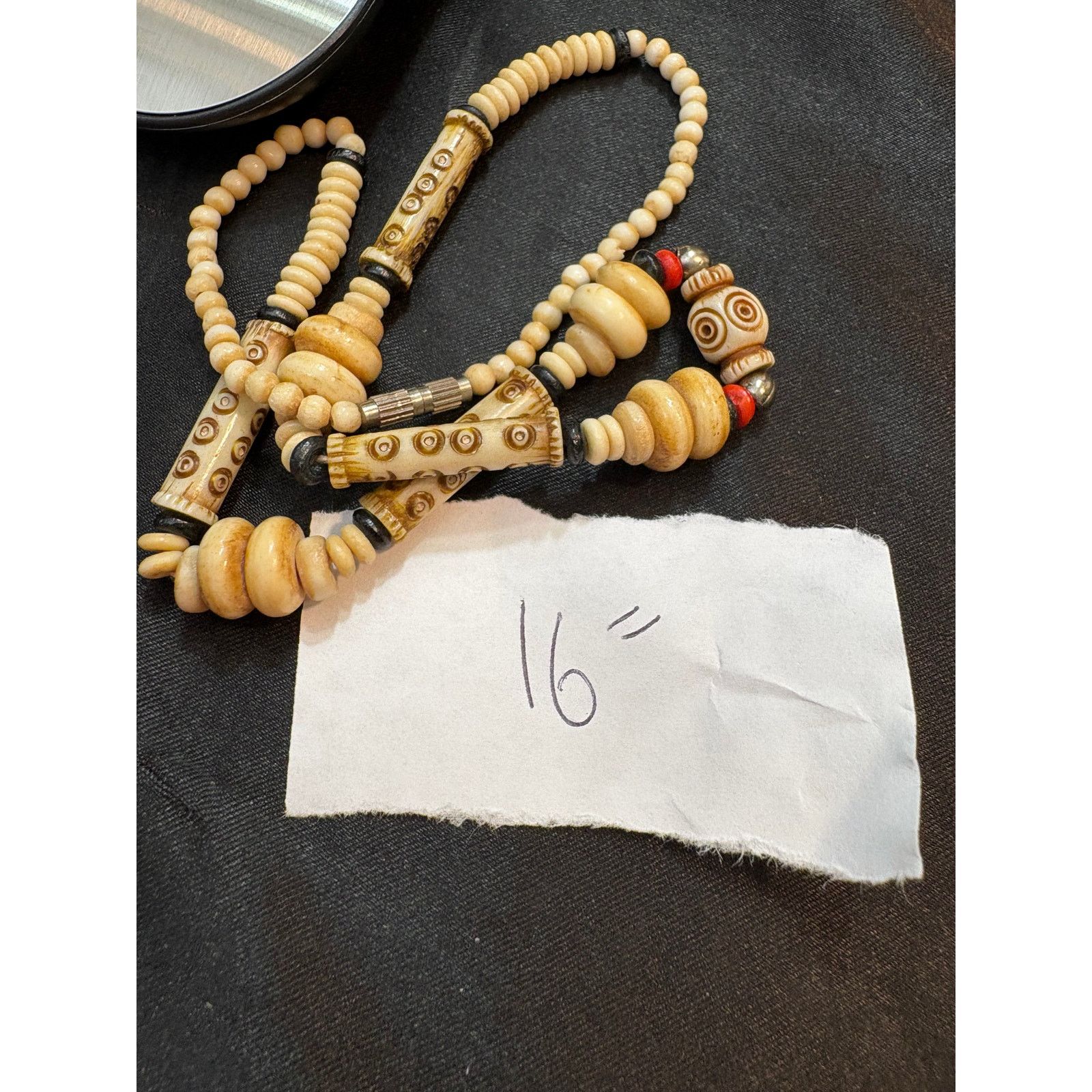 Other VTG 1980s Bone Bead Necklace 16" Tribal Boho Carved Beads Size ONE SIZE - 5 Thumbnail