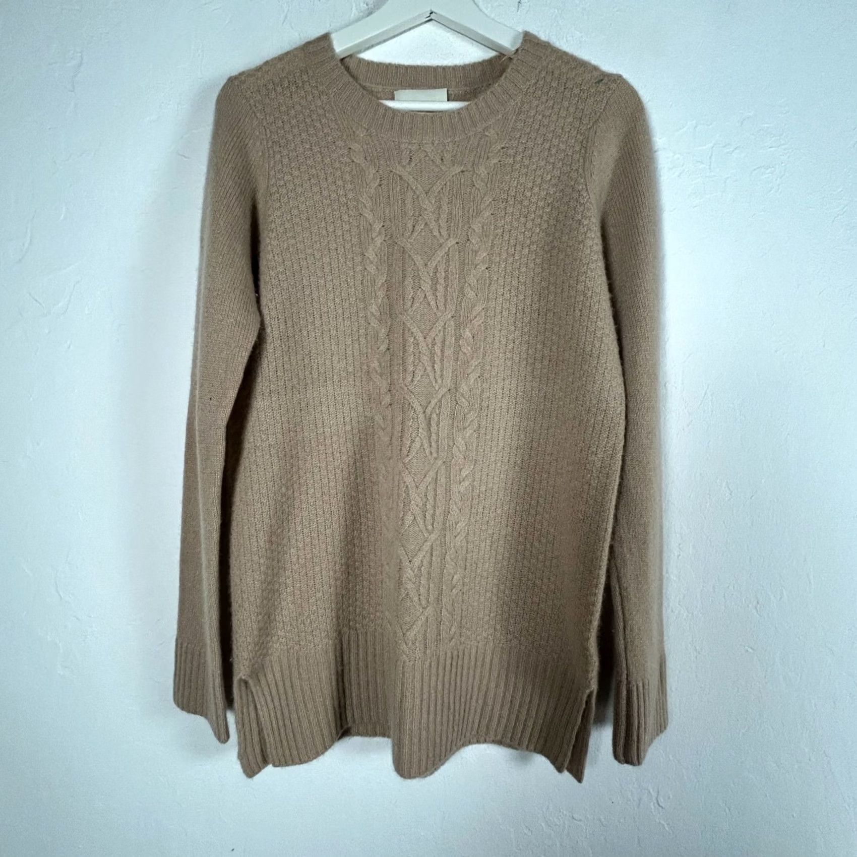 Cynthia Rowley Cynthia Rowley Womens Beige Cashmere Cable Knit Sweater Large Crew Neck Pullover Knit Size L / US 10 / IT 46 - 2 Thumbnail