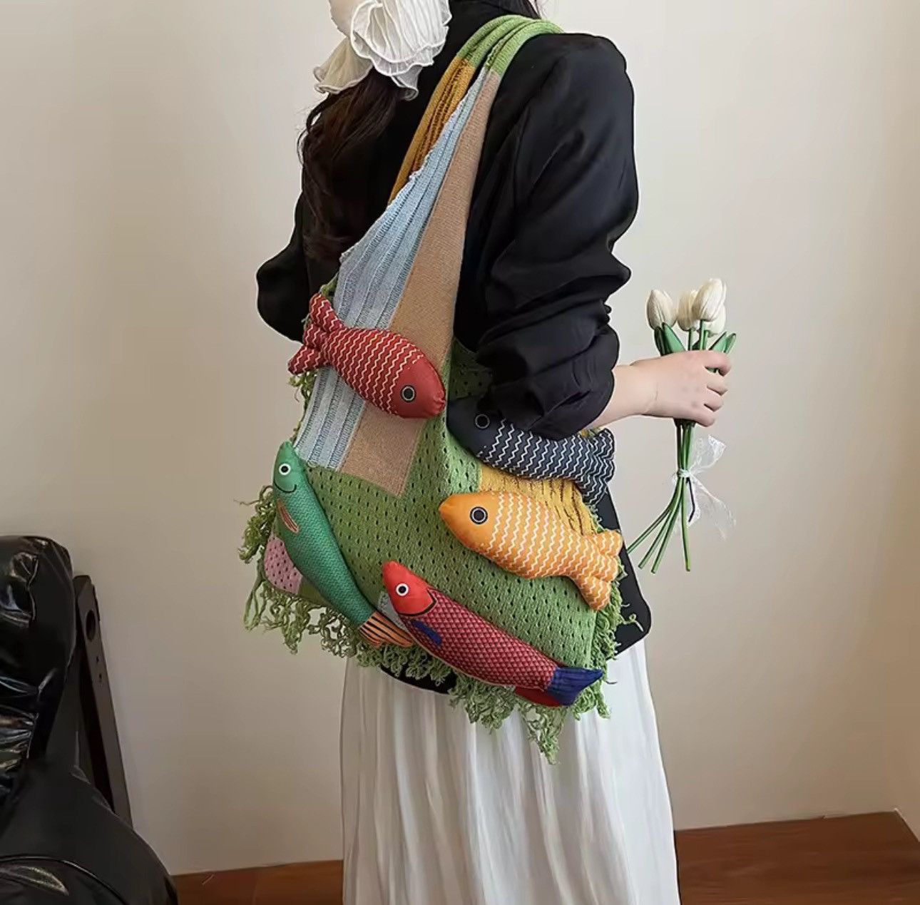 Handmade Handmade Knitted Fish Summer Beach Shoulder Shopping Bag Size ONE SIZE - 1 Thumbnail