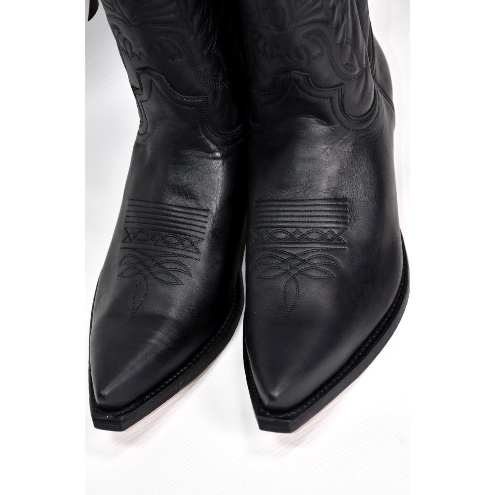 Vintage Sendra 2073 Cuervo Pull Oil Negro Black Leather Western Cowboy Boots US 10.5 Mens Boots Pull On Leather Western 2073 Cuervo Black Leather Size US 10 / EU 43 - 5 Thumbnail