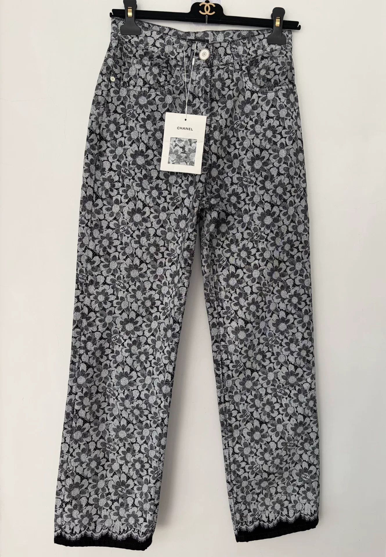Chanel Floral Print Denim Jeans
