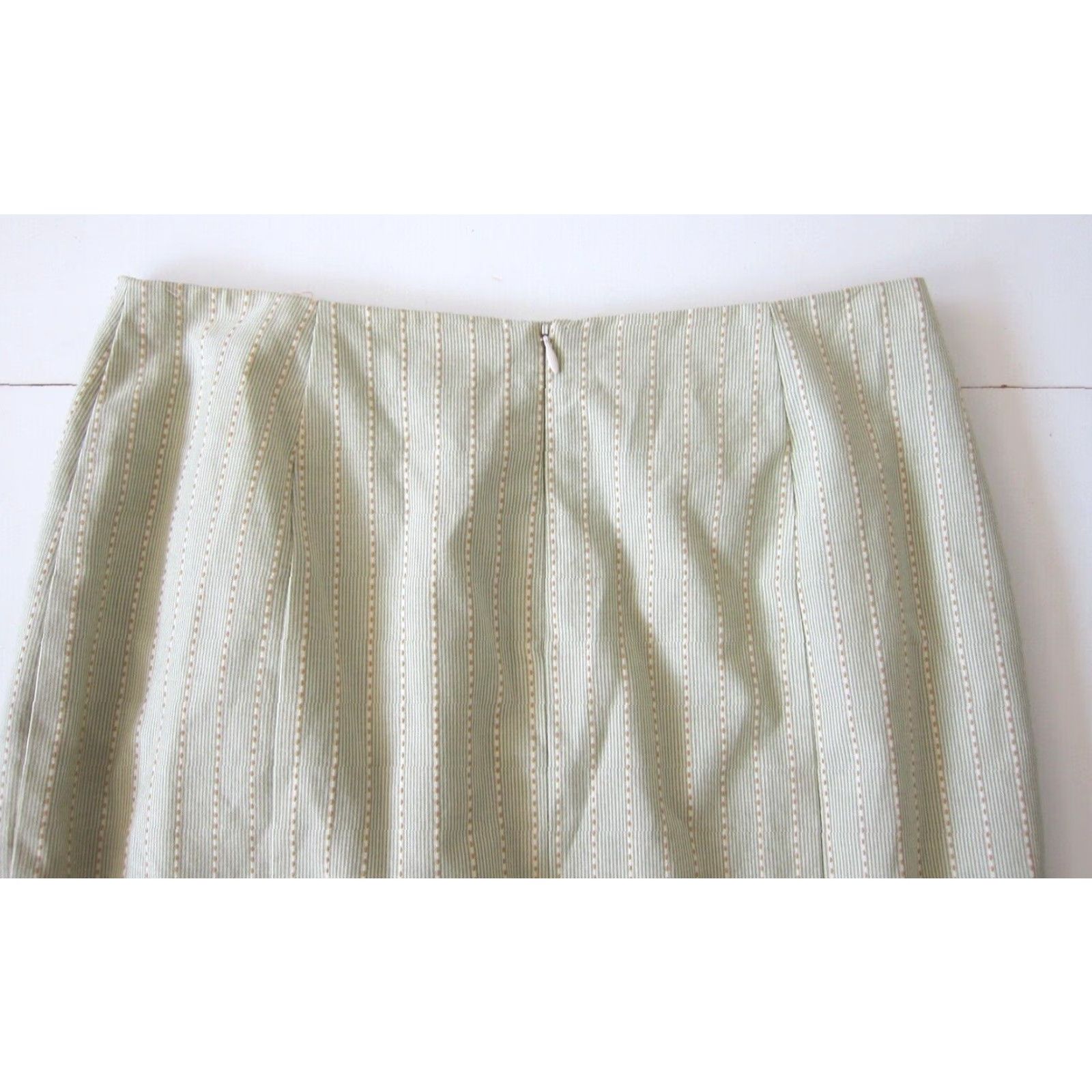 Nanette Lepore Nanette Lepore 100% Cotton Green Orange Pinstripe Ruffle Straight Pencil Skirt 4 Size 27" / US 4 / IT 40 - 6 Thumbnail