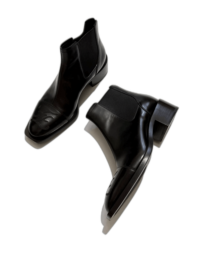 Fendi Fendi Black Leather Chelsea Boots with Embroidery Size US 6 / EU 39 - 1 Thumbnail