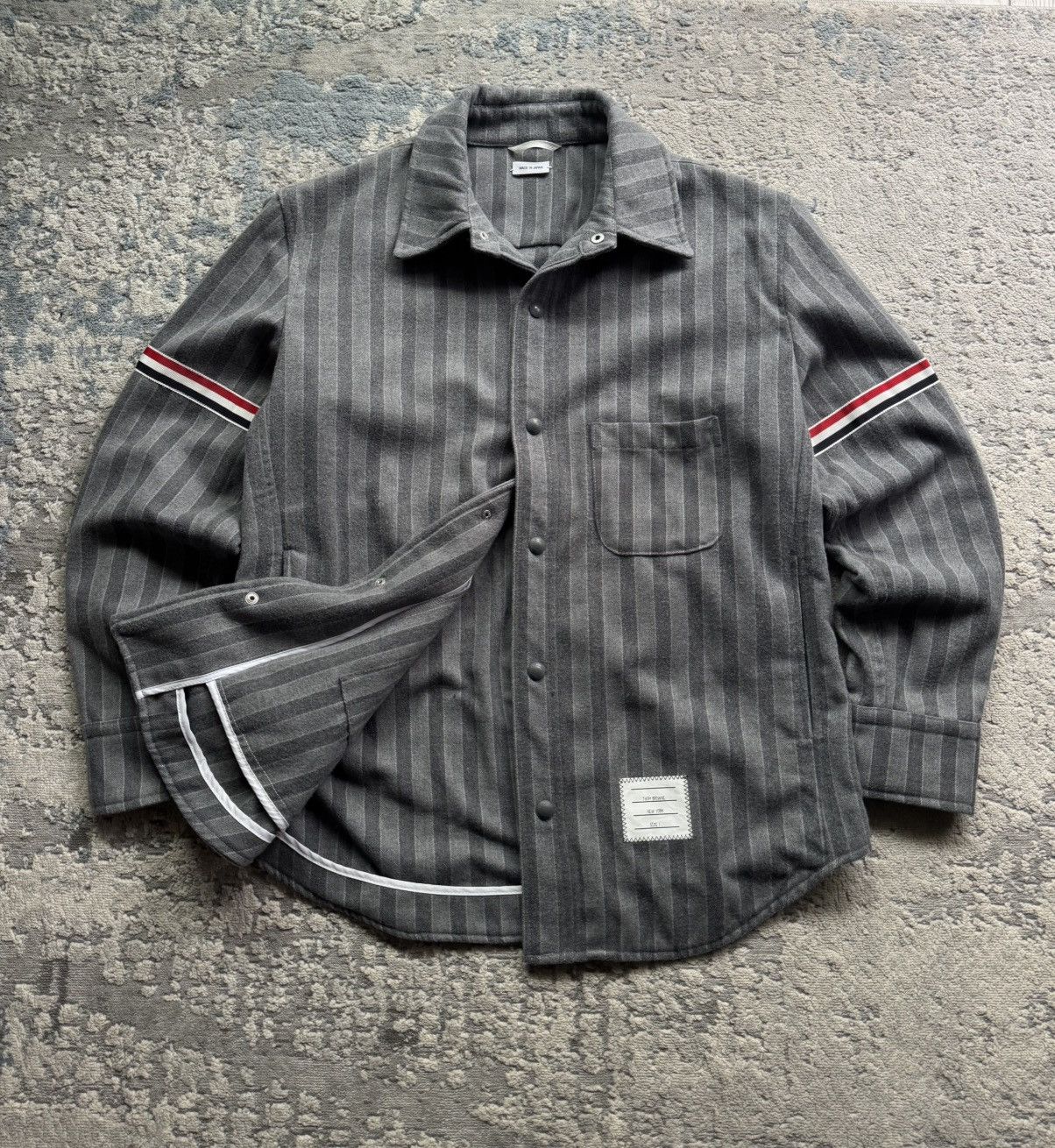 Thom Browne Thom Browne Men Grey Stripped Shirt Size M/L Japan Size US M / EU 48-50 / 2 - 1 Thumbnail