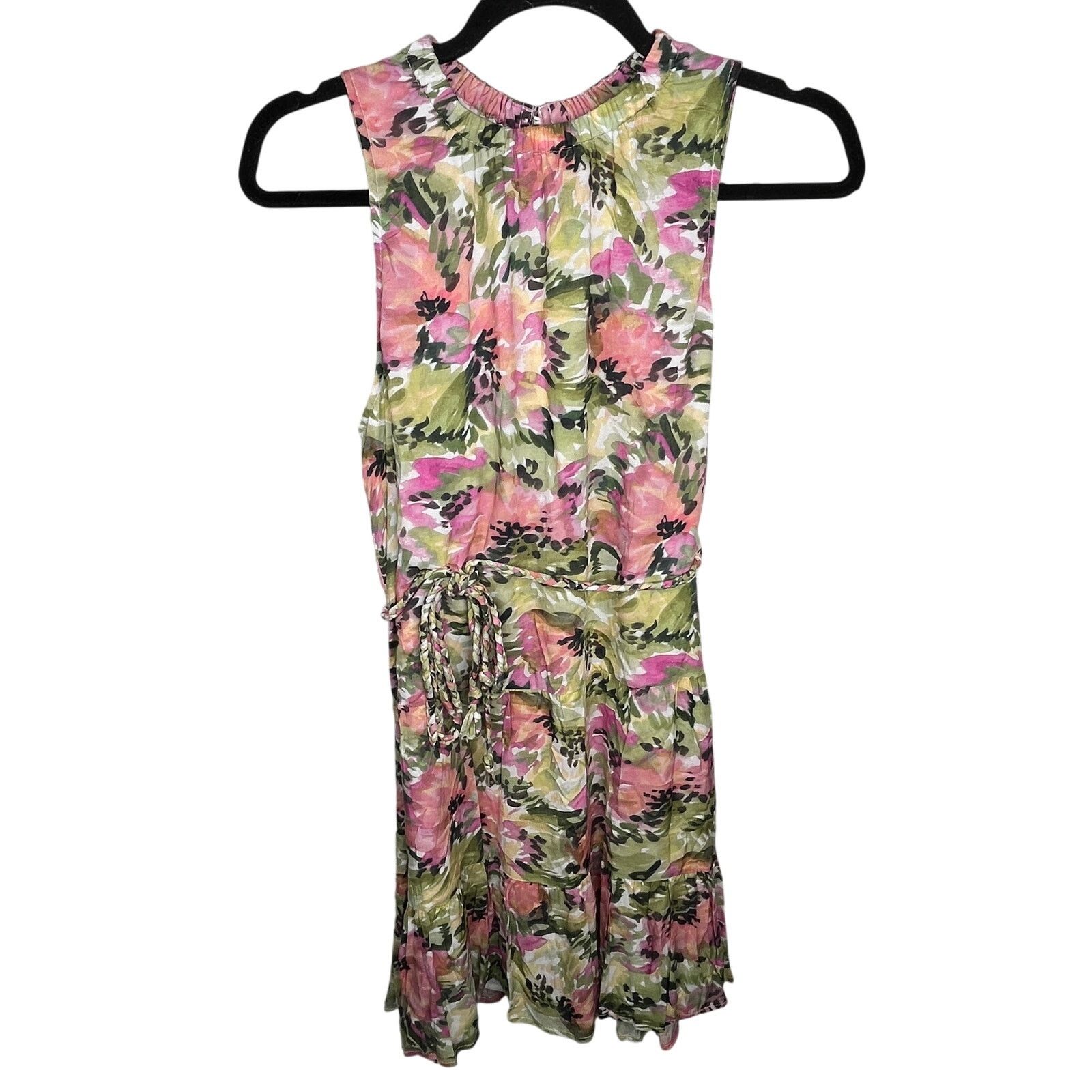 Other Dex Floral High Neck Sun Mini Dress Sleeveless Braided Belt Size S / US 4 / IT 40 - 2 Thumbnail