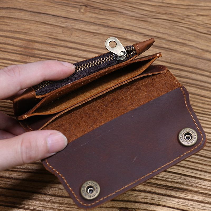 Japanese Brand × Leather × Vintage Short Small Men's Purse Card Holder With Zipper Coin Pocket Size ONE SIZE - 3 Thumbnail