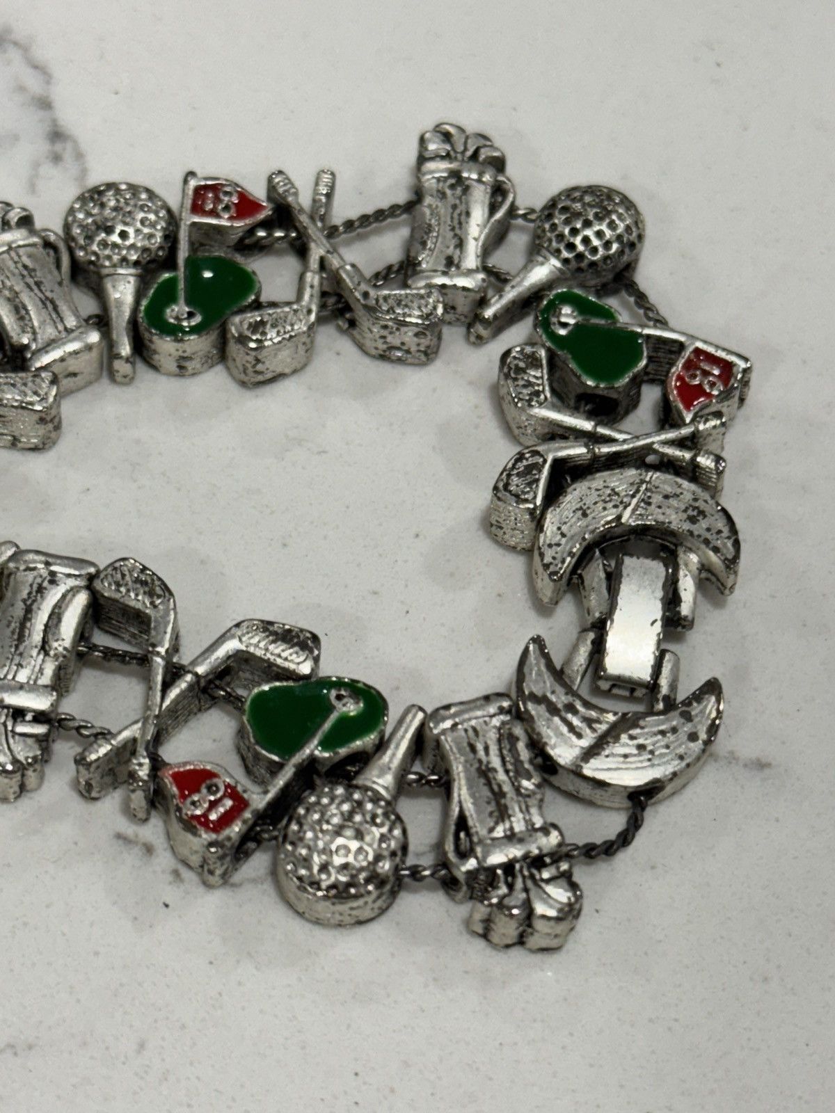 Vintage Vintage Goldette Slide Bracelet w Enameled Golf Charms Size ONE SIZE - 4 Thumbnail