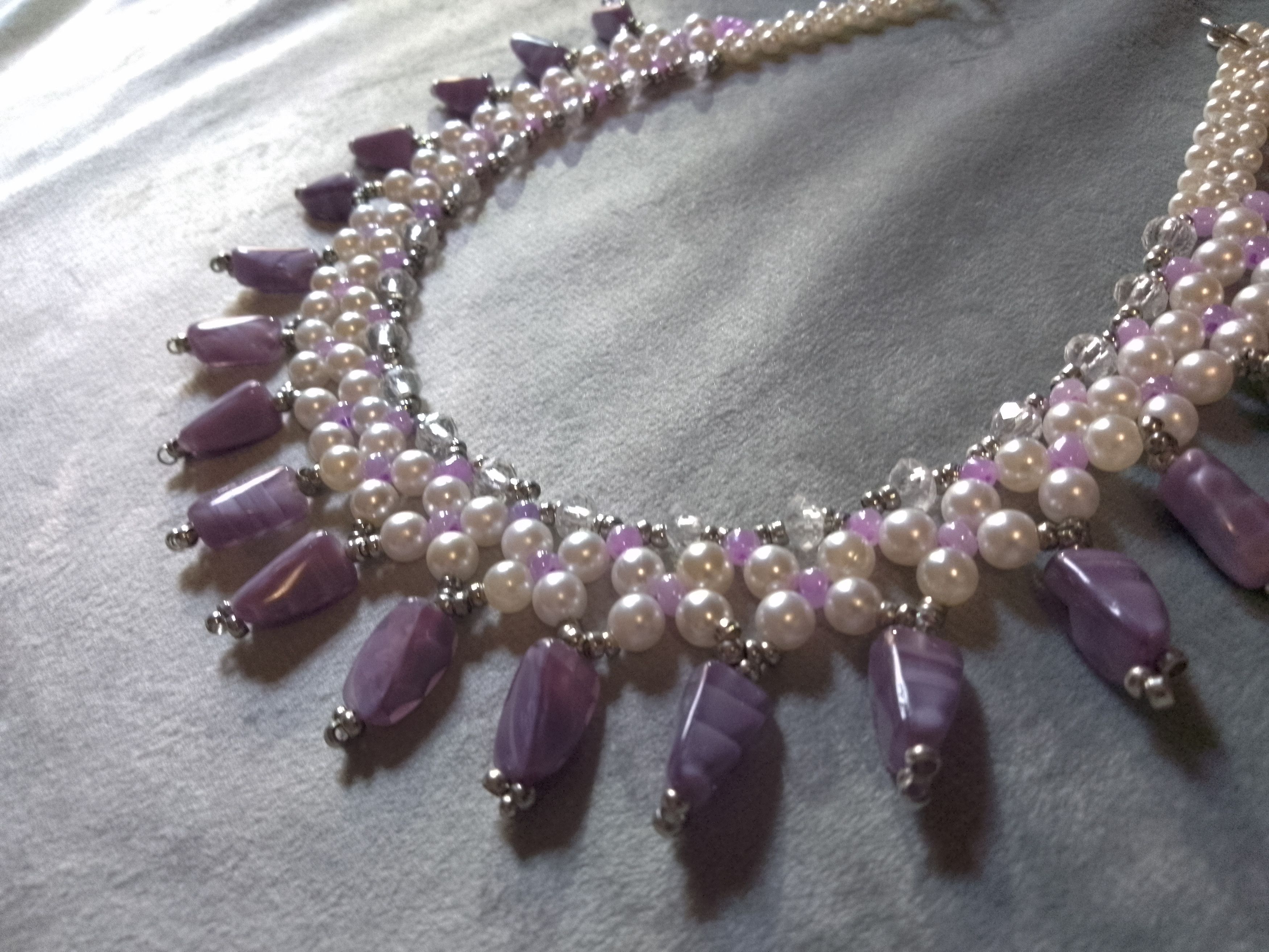 Handmade Necklace Pearl's White Purple Stones Princess Style Size ONE SIZE - 2 Thumbnail