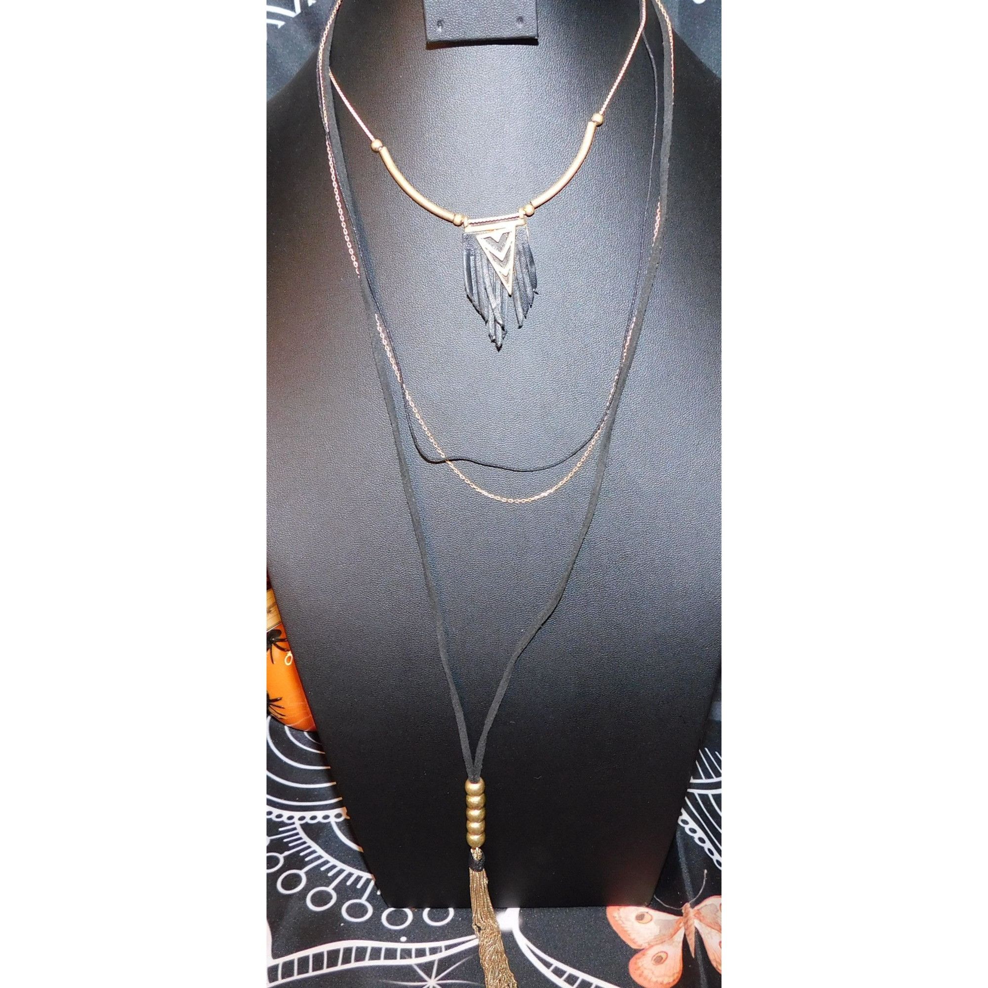 Other Bohemian Goth Black And Gold Tone Multilayer Tassel Necklace Size ONE SIZE - 3 Thumbnail