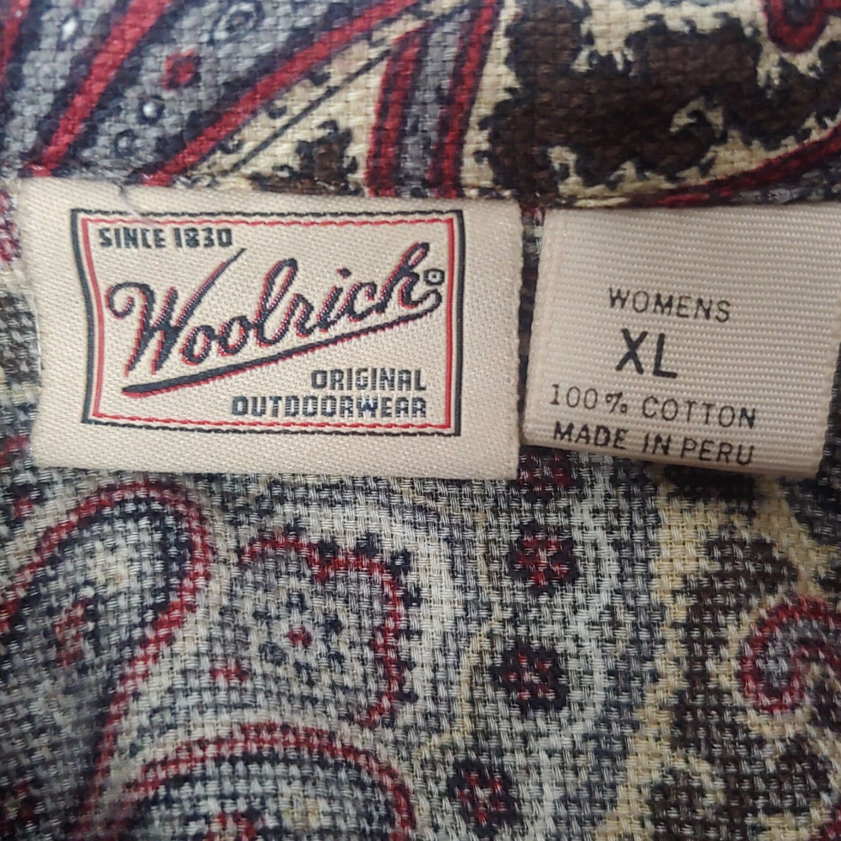 Vintage WOMEN'S WOOLRICH PAISLEY BLOUSE XL LONG SLEEVE COTTON MAROON BROWN CASUAL Size XL / US 12-14 / IT 48-50 - 7 Thumbnail