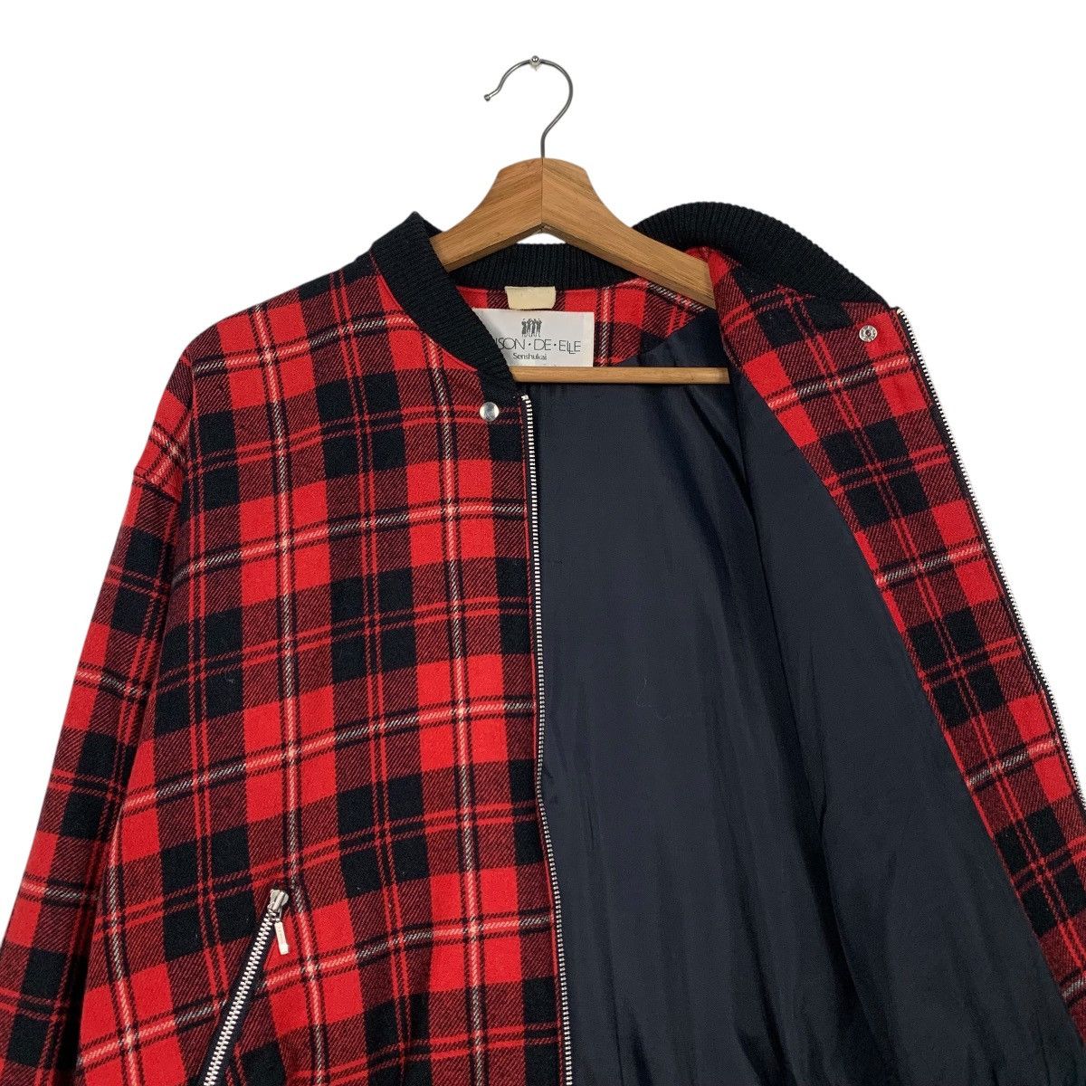 Japanese Brand SAISON DE ELLE SENSHUKAI Red Check Bomber Jacket #2302-C102 Size M / US 6-8 / IT 42-44 - 10 Thumbnail