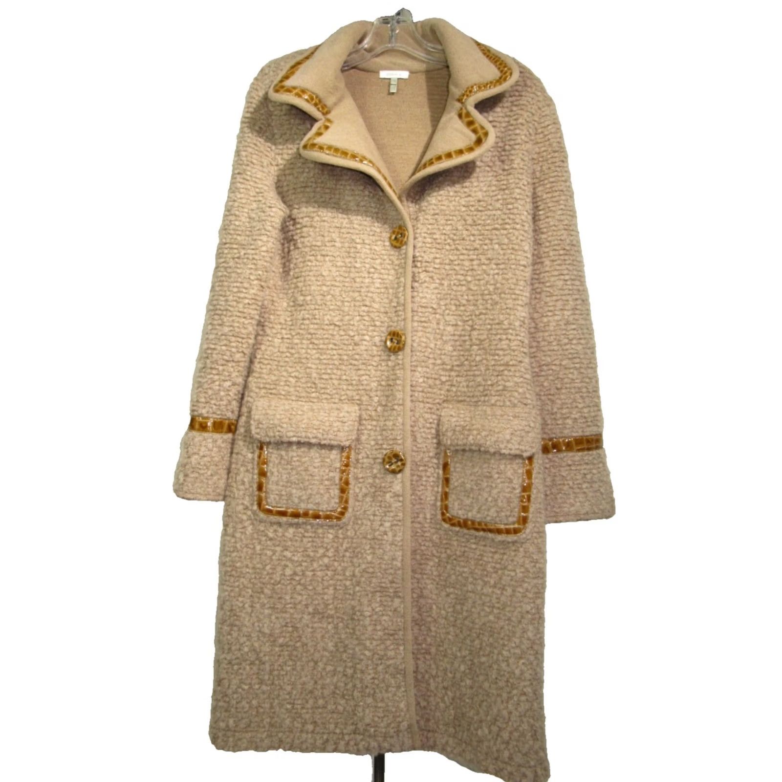 Escada VINTAGE ESCADA Women's Tan Virgin Wool Trench Coat 38 Lambskin Trim Coat Long Beige Womens 90s Designer Size XS / US 0-2 / IT 36-38 - 3 Thumbnail