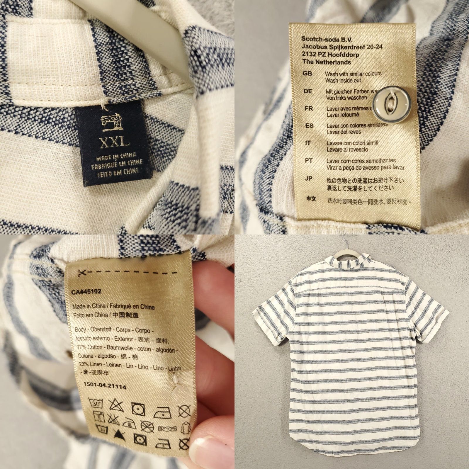 Scotch & Soda VINTAGE Scotch & Soda Linen Shirt Mens 2XL White Navy Striped Button Up Short Sleeve Collared 2XL Men's Shirt Size US XXL / EU 58 / 5 - 8 Thumbnail