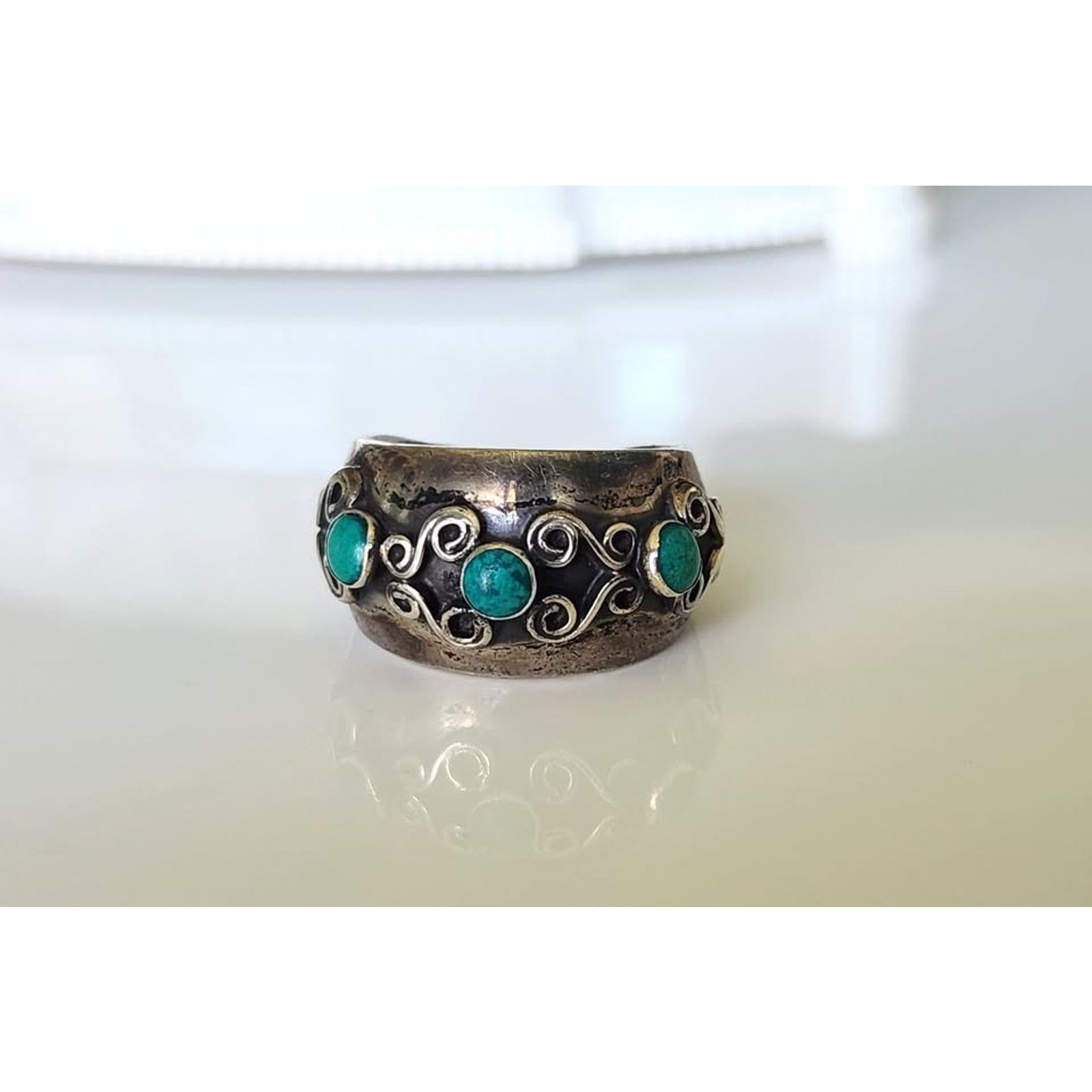 Other Vintage Taxco Mexico Sterling Malachite Dome Ring Size ONE SIZE - 1 Thumbnail