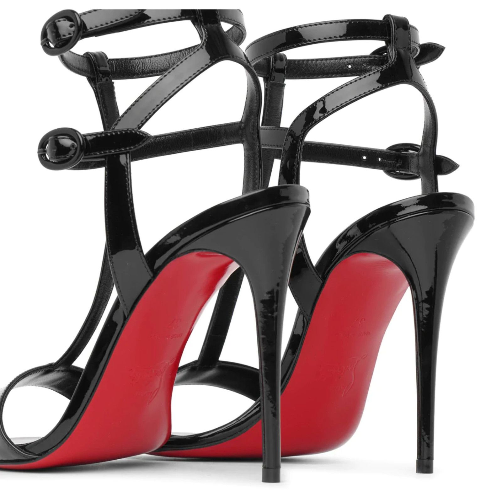 Christian Louboutin Mara 100 Black Patent Sandal Ankle Strap Open Heel Pump 40.5 Size US 10.5 / IT 40.5 - 3 Thumbnail