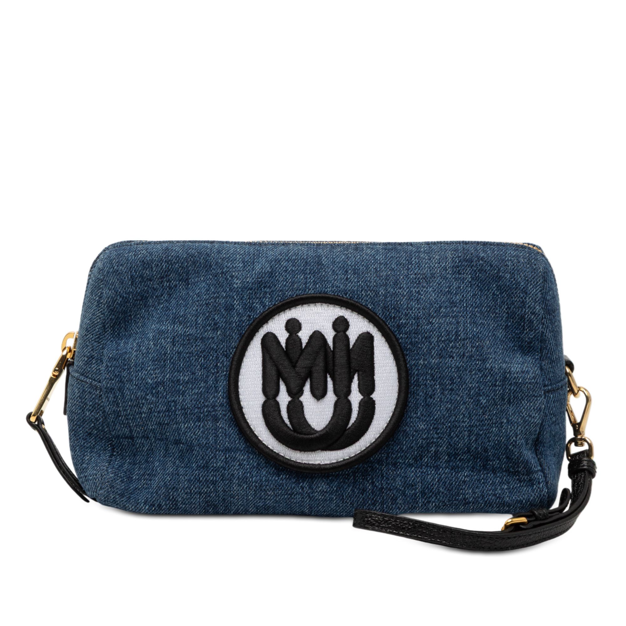 Miu Miu Miu Miu Denim Embroidered Logo Wristlet Pouch Size ONE SIZE - 1 Thumbnail