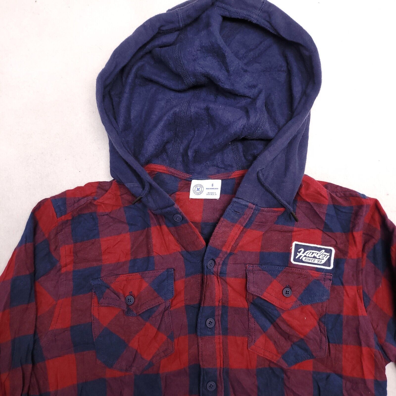Hurley Hurley Casual Button Up Hoodie Mens Size Small S Red Plaid Size US S / EU 44-46 / 1 - 1 Thumbnail