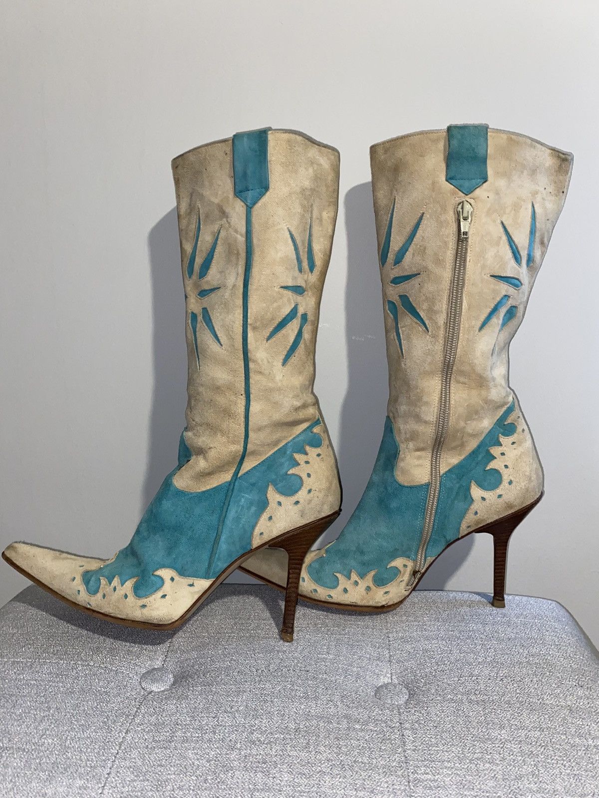 Other Lavorazione Artigianale: Teal and Beige Western Boots! Size US 8 / IT 38 - 4 Thumbnail