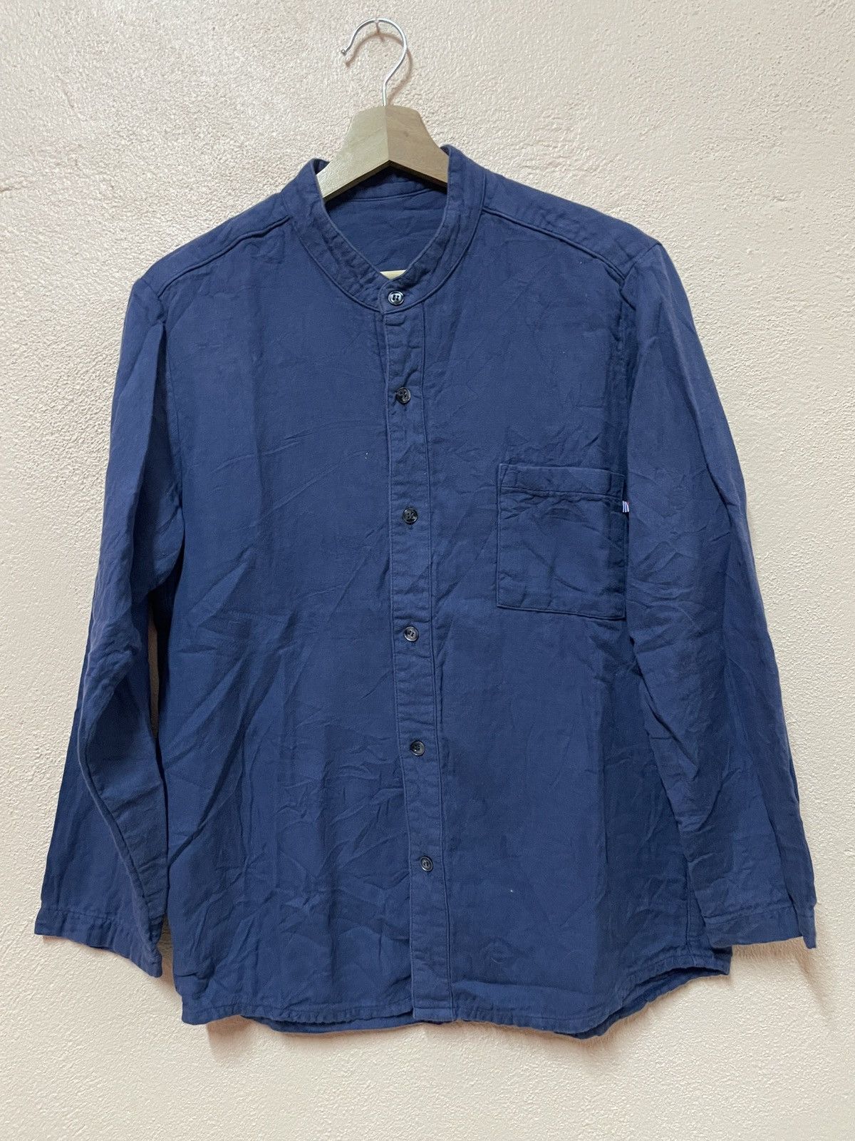 Japanese Brand Broome towel Japan Henley Collar Casual Blue Indigo slim fit Size US L / EU 52-54 / 3 - 1 Thumbnail
