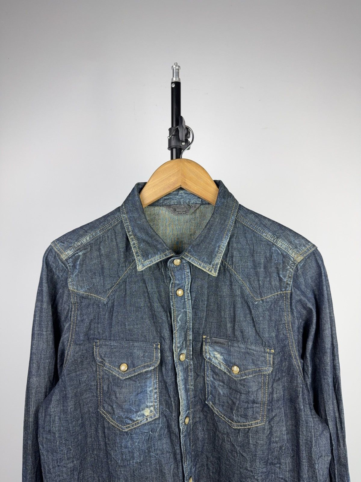 Diesel 00s Vintage Diesel Western Denim Shirt Faded Blue Cotton Size US L / EU 52-54 / 3 - 2 Thumbnail