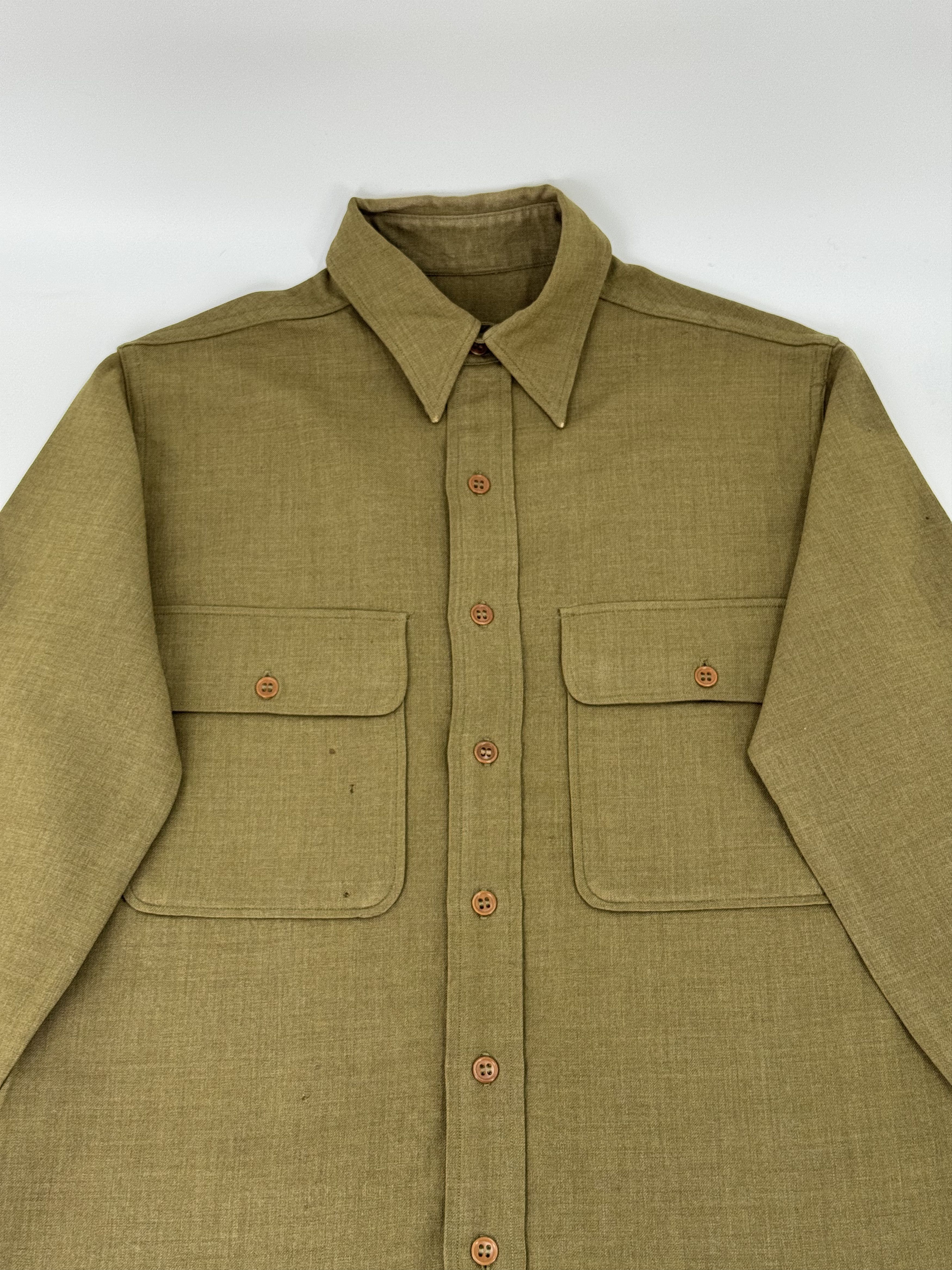 Vintage Vintage 1940s US Army Wool Button Wool Green Shirt USA 40s Size US S / EU 44-46 / 1 - 2 Thumbnail