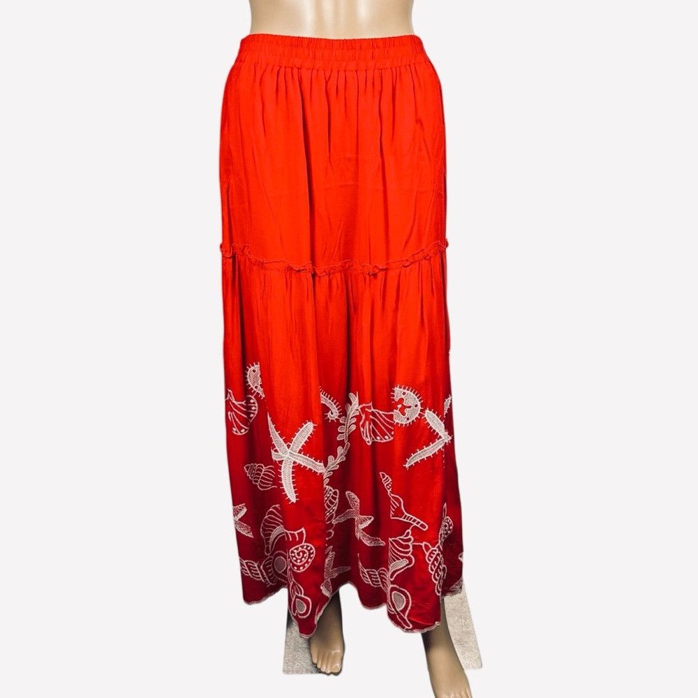 Other NWT New Laffair Red Embroidered Layered Maxi Skirt Size L Size 36" / US 14 / IT 50 - 2 Thumbnail