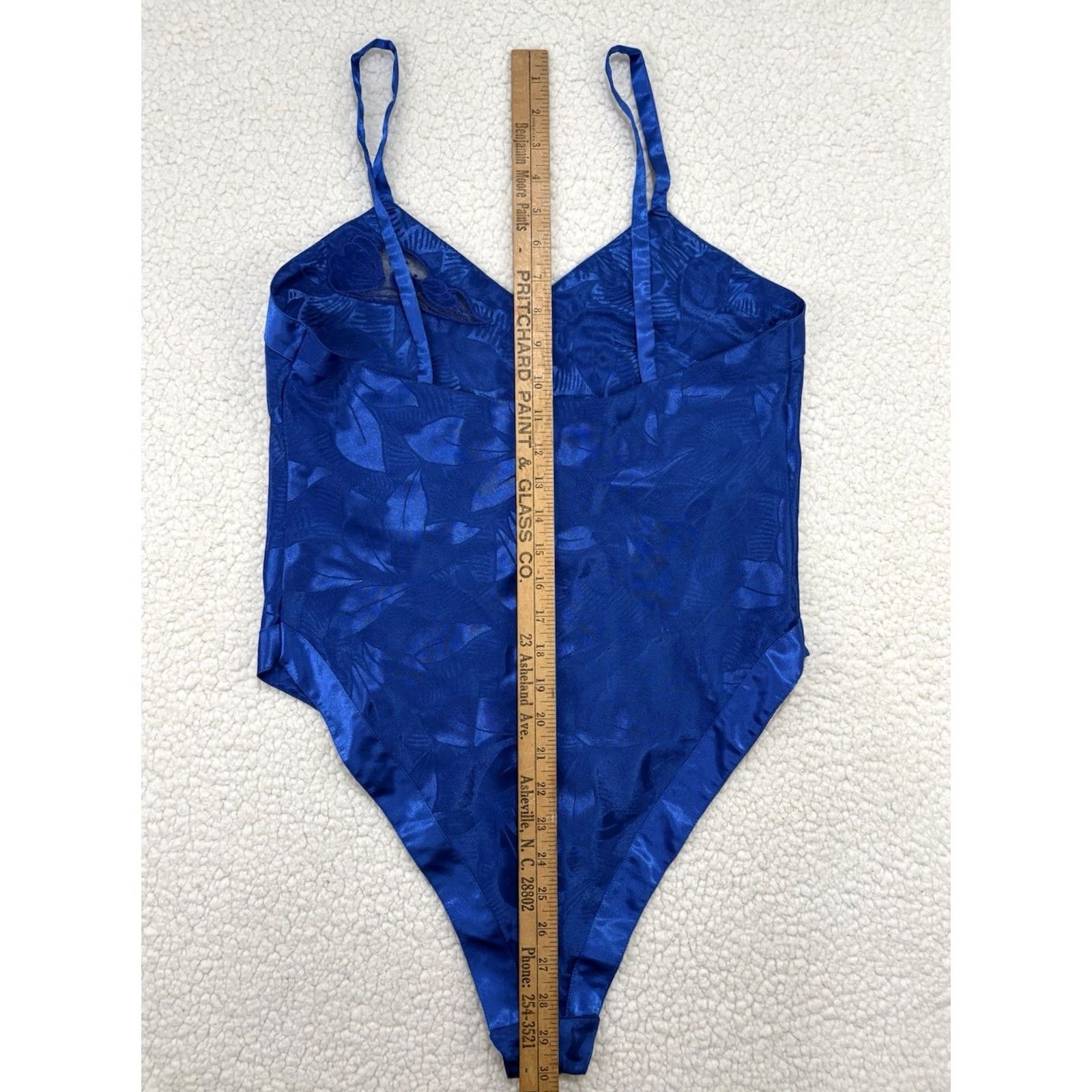 Vintage VINTAGE Royal Blue Satin Floral Lingerie Teddy Bodysuit M Intimate Snaps 1980s Blue Polyester Womens Size M / US 6-8 / IT 42-44 - 5 Thumbnail