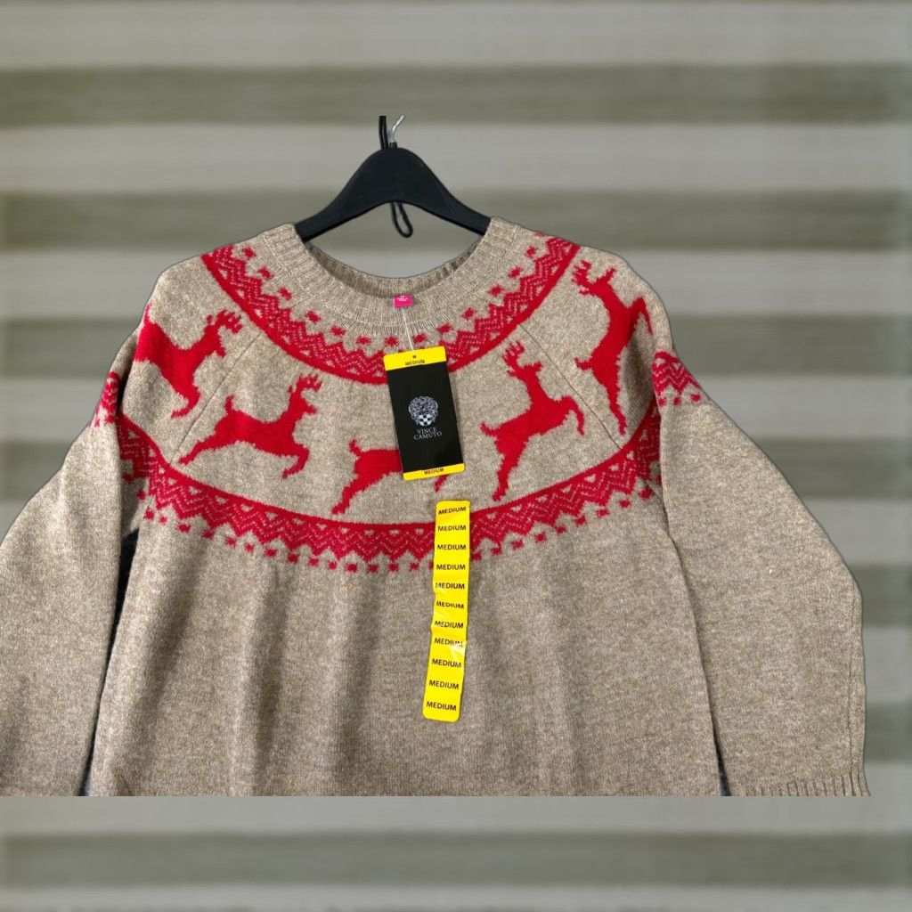 Vince Camuto Vince Camuto Sweater Womens M Brown Red Reindeer Fair Isle Stretch NWT Crew Neck Long Sleeve Christmas Holiday Pullover Knit Winter Fall Size M / US 6-8 / IT 42-44 - 1 Thumbnail