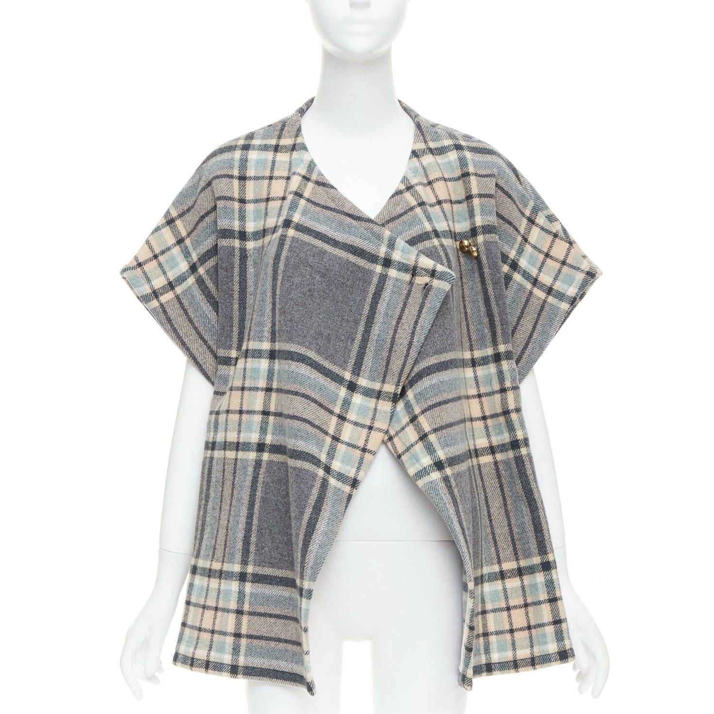 Chloe CHLOE grey pink virgin wool blend checked gold buttons cape top T3 XS Size XS / US 0-2 / IT 36-38 - 1 Thumbnail