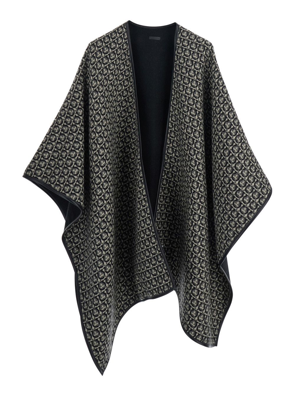 Salvatore Ferragamo Black Reversible Cape with All-Over Ganicini Motif in Wool Woman Size M / US 6-8 / IT 42-44 - 1 Thumbnail