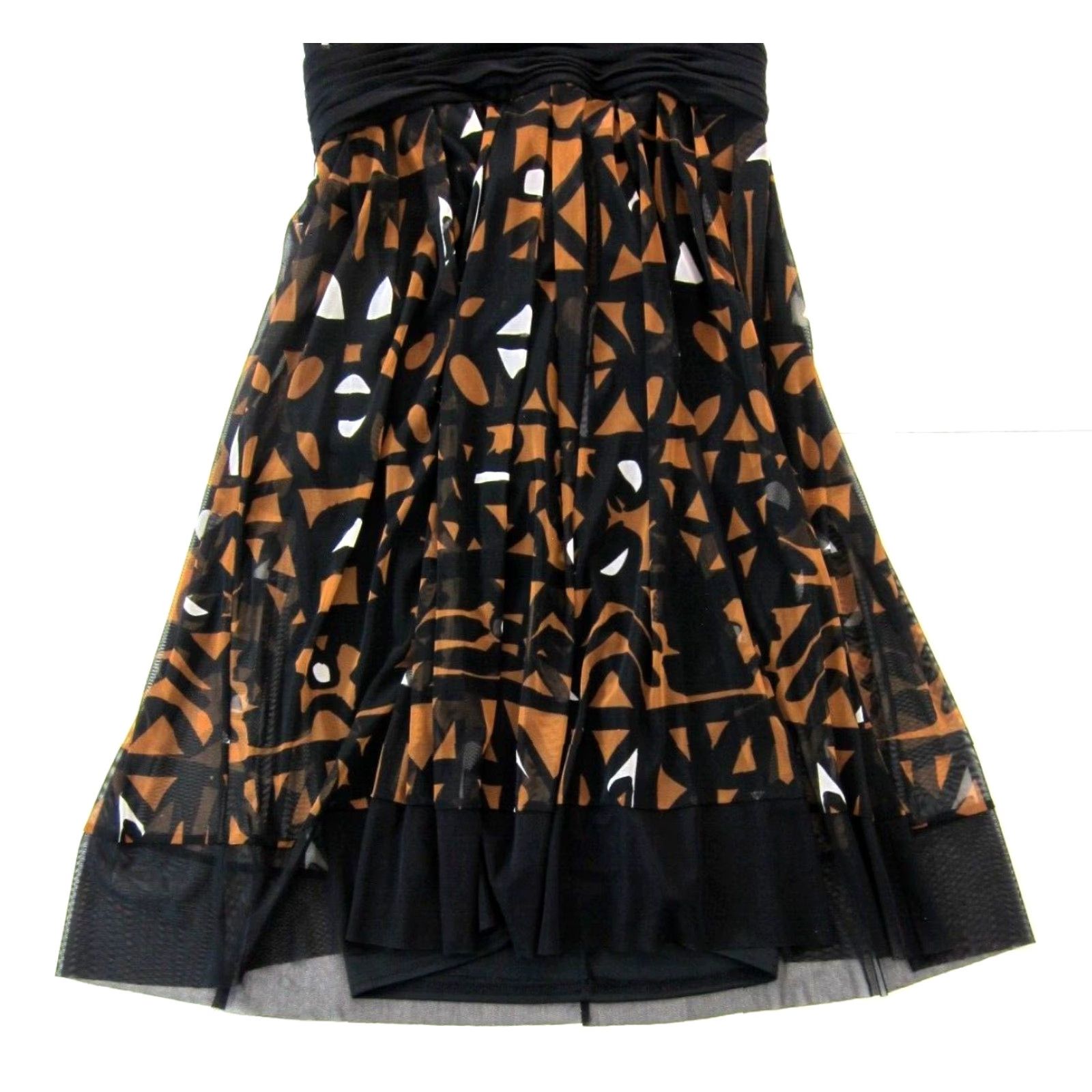 Vintage London Times Black Brown Geometric Stretched Halter V-Neck Empire Dress 12 Size XL / US 12-14 / IT 48-50 - 8 Thumbnail