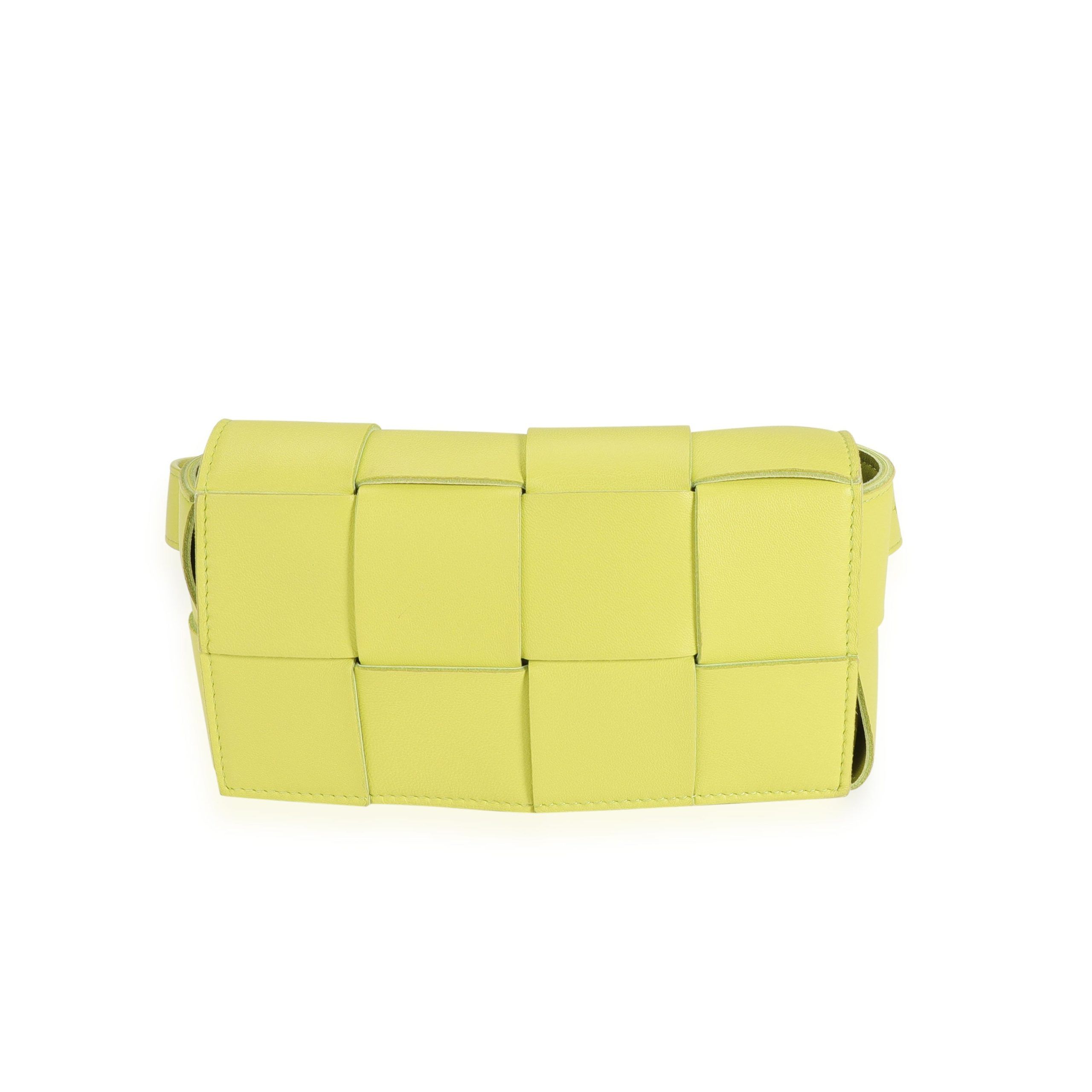 image of Bottega Veneta Kiwi Intrecciato Nappa Leather Mini Cassette Belt Bag in Yellow, Women's