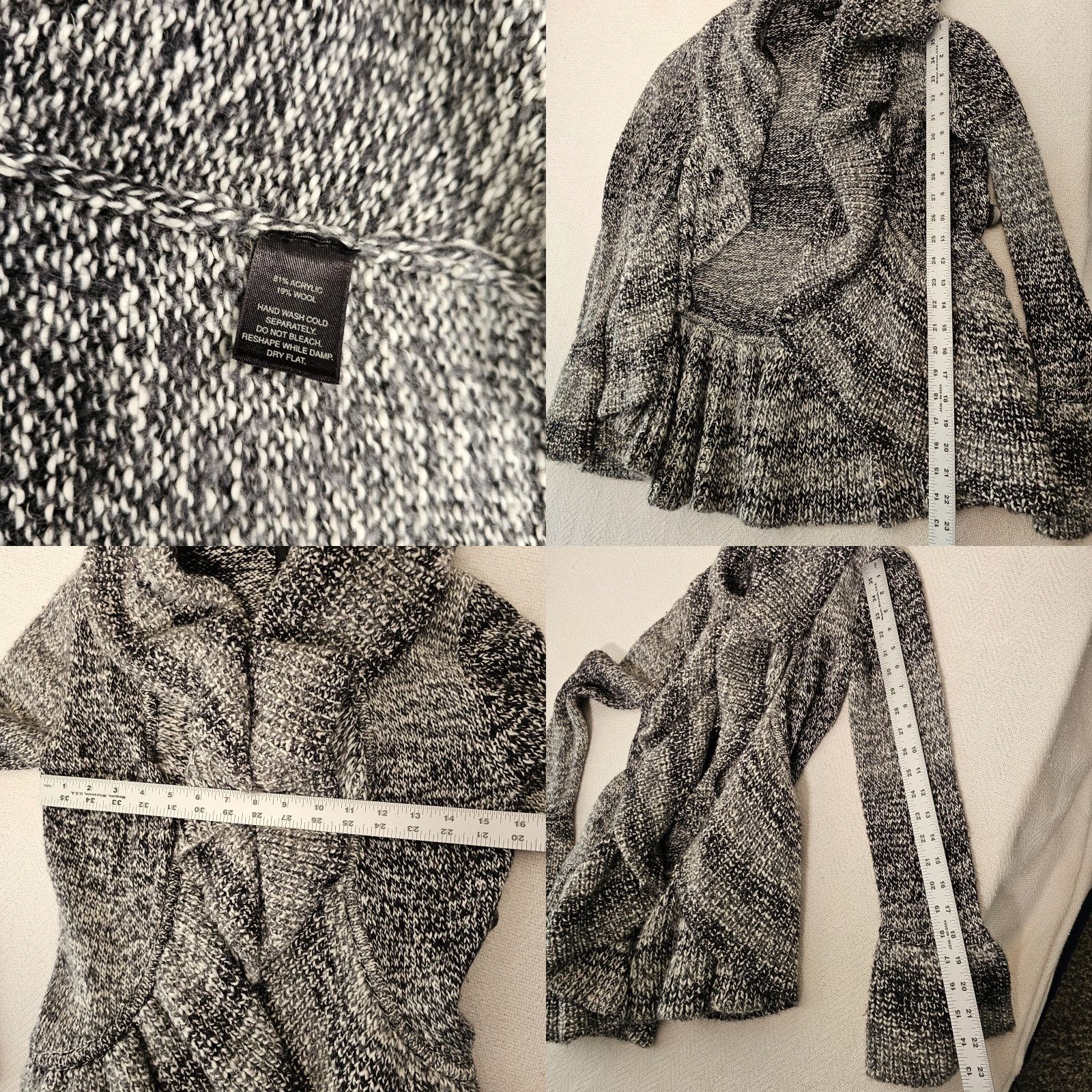 White House Black Market White House Black Market Cardigan Wool Blend Chunky Knit Sweater Size S Gray Bell Sleeve Knit Ruffle, Regular Womens, Solid, Sweater Size S / US 4 / IT 40 - 8 Thumbnail