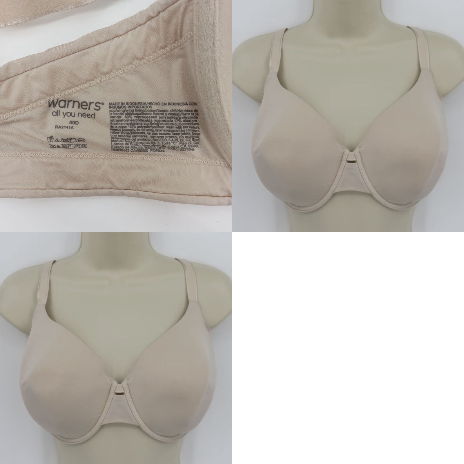 Vintage Warner's 40D Bra Beige Underwire Lightly Lined Convertible T-Shirt Bra Womens Lined Convertible Underwire TA2141A 40D Size ONE SIZE - 10 Thumbnail