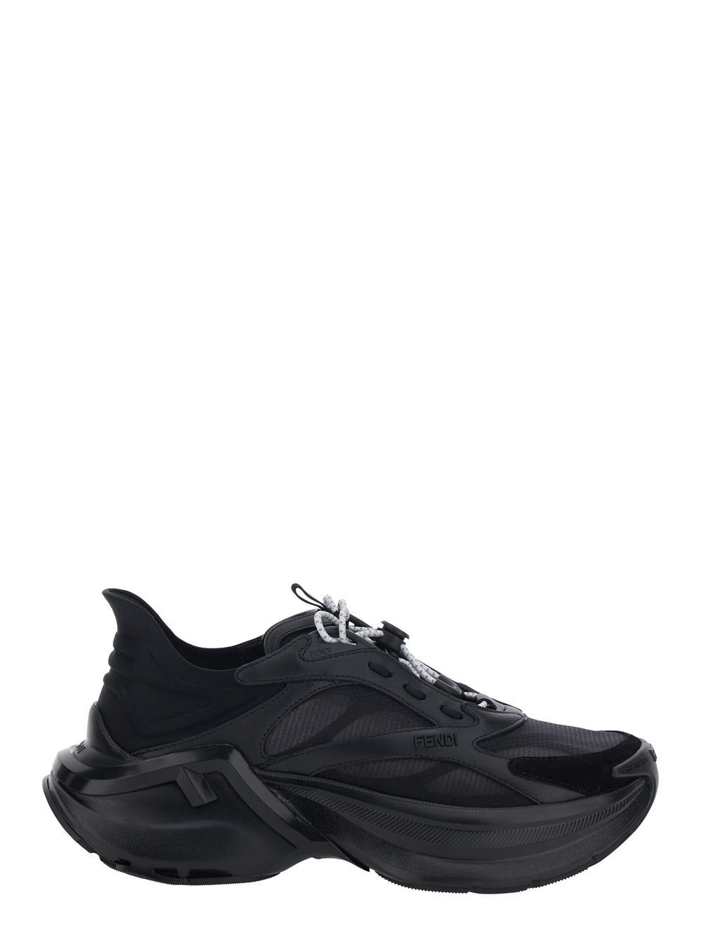 Fendi Black Sneaker 'F-Light' Low Top with FF Motif on the Side and Chunky Sole in Mesh and Leather for Women Size US 9 / IT 39 - 1 Thumbnail