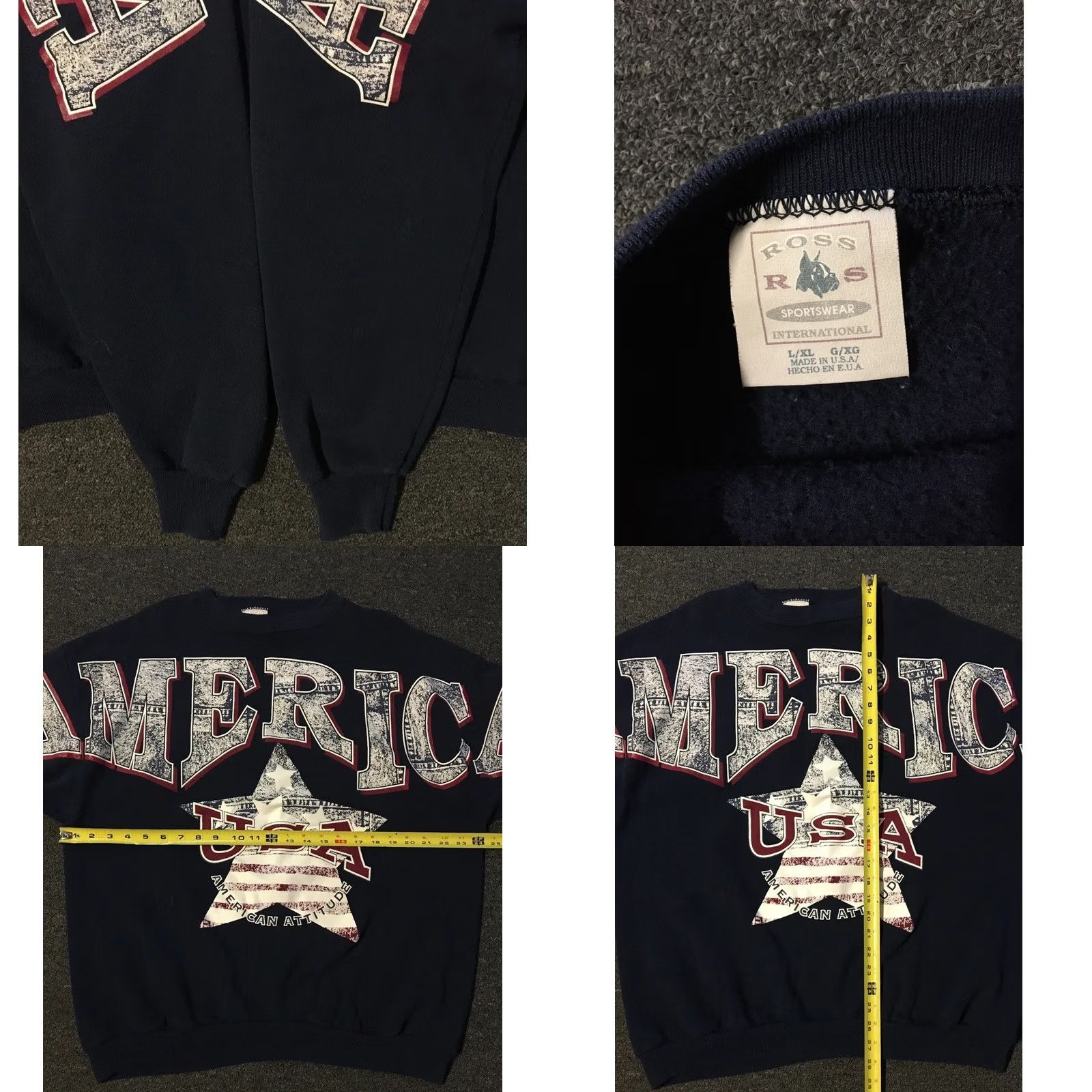 Vintage VINTAGE 90s America Attitude Faded Spellout Sweatshirt XL USA Biker Grunge Track All Over Print Navy Blue Mens XL Sweatshirt Size US XL / EU 56 / 4 - 8 Thumbnail