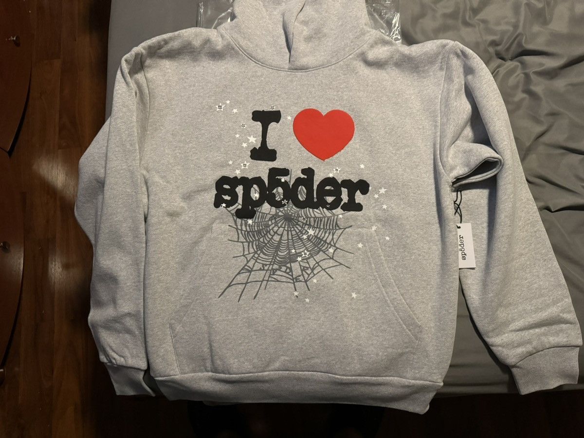 Spider Sp5der I Heart SP5 Souvenir Heather Grey Hoodie Size