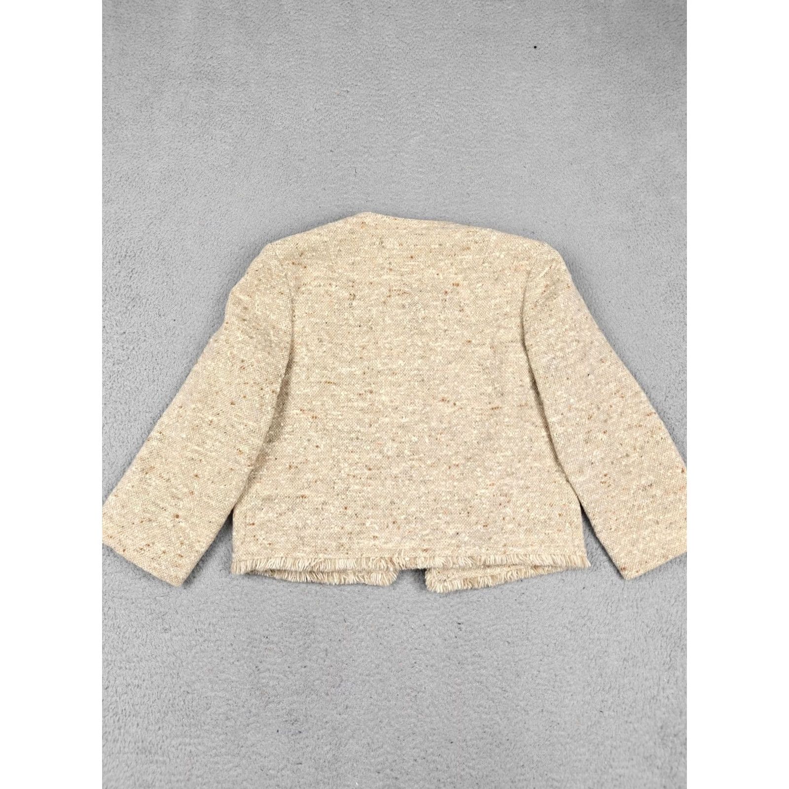 Pendleton VINTAGE Pendleton Blazer Womens 12 Beige 100% Wool Tweed Fringe Collarless Size XL / US 12-14 / IT 48-50 - 5 Thumbnail