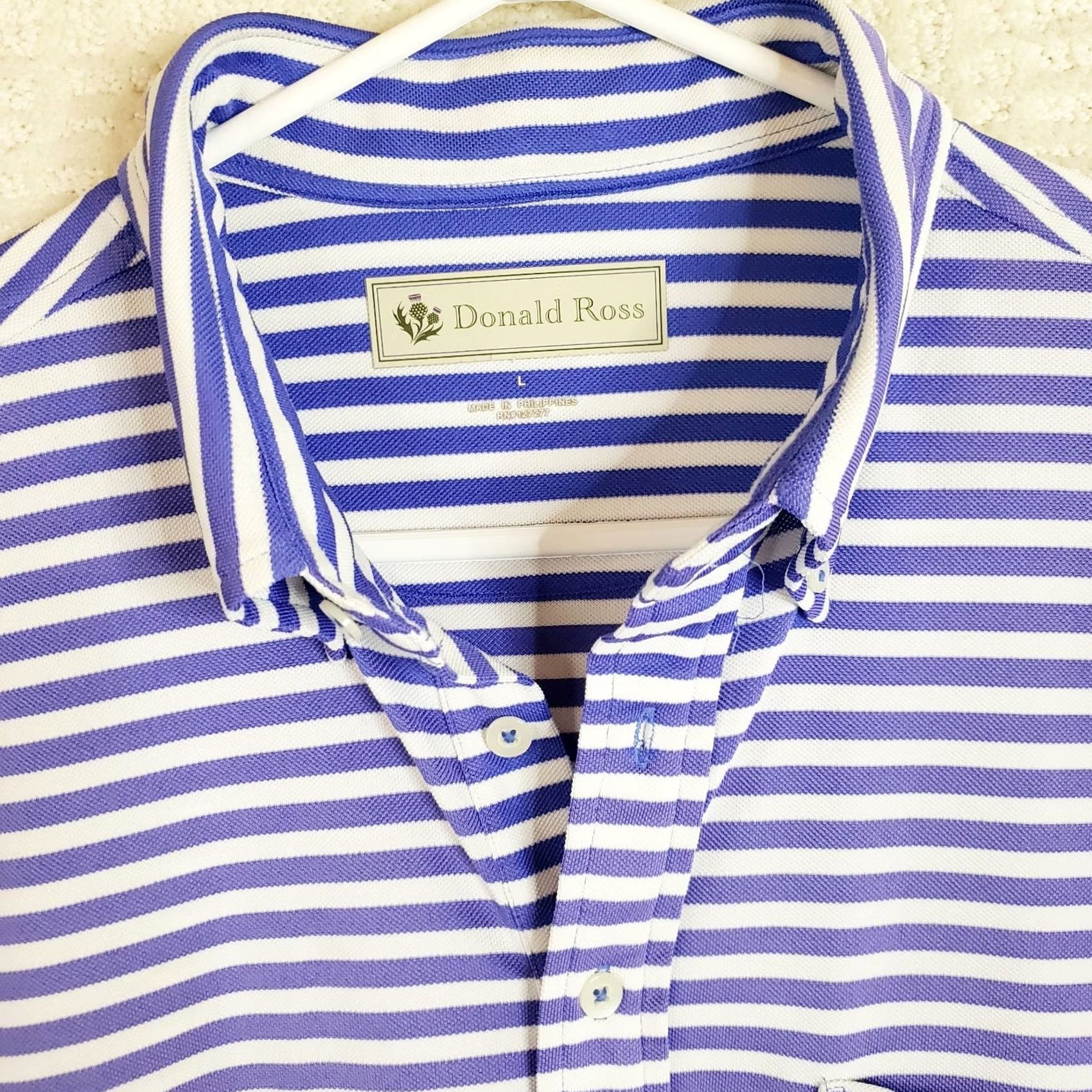 Vintage Donald Ross Polo Shirt Men's L Purple White Striped Golf Outdoor Casual Size US L / EU 52-54 / 3 - 4 Thumbnail