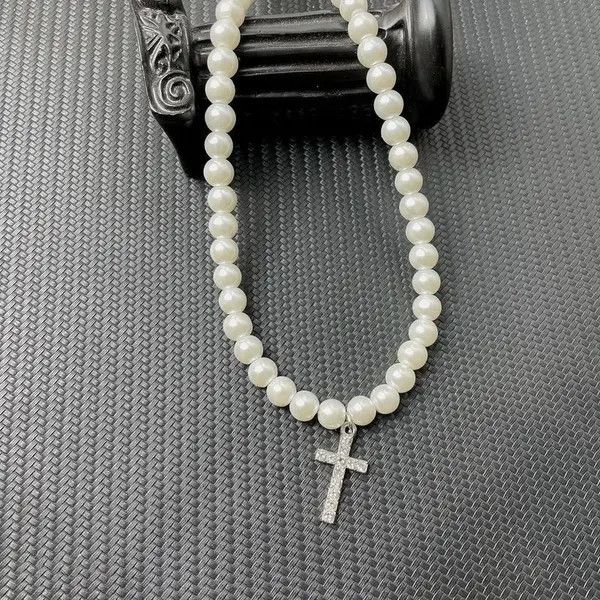 Japanese Brand × Vintage Punkrock Diamond Cross Glitter Pearls Necklace Chain Size ONE SIZE - 4 Thumbnail