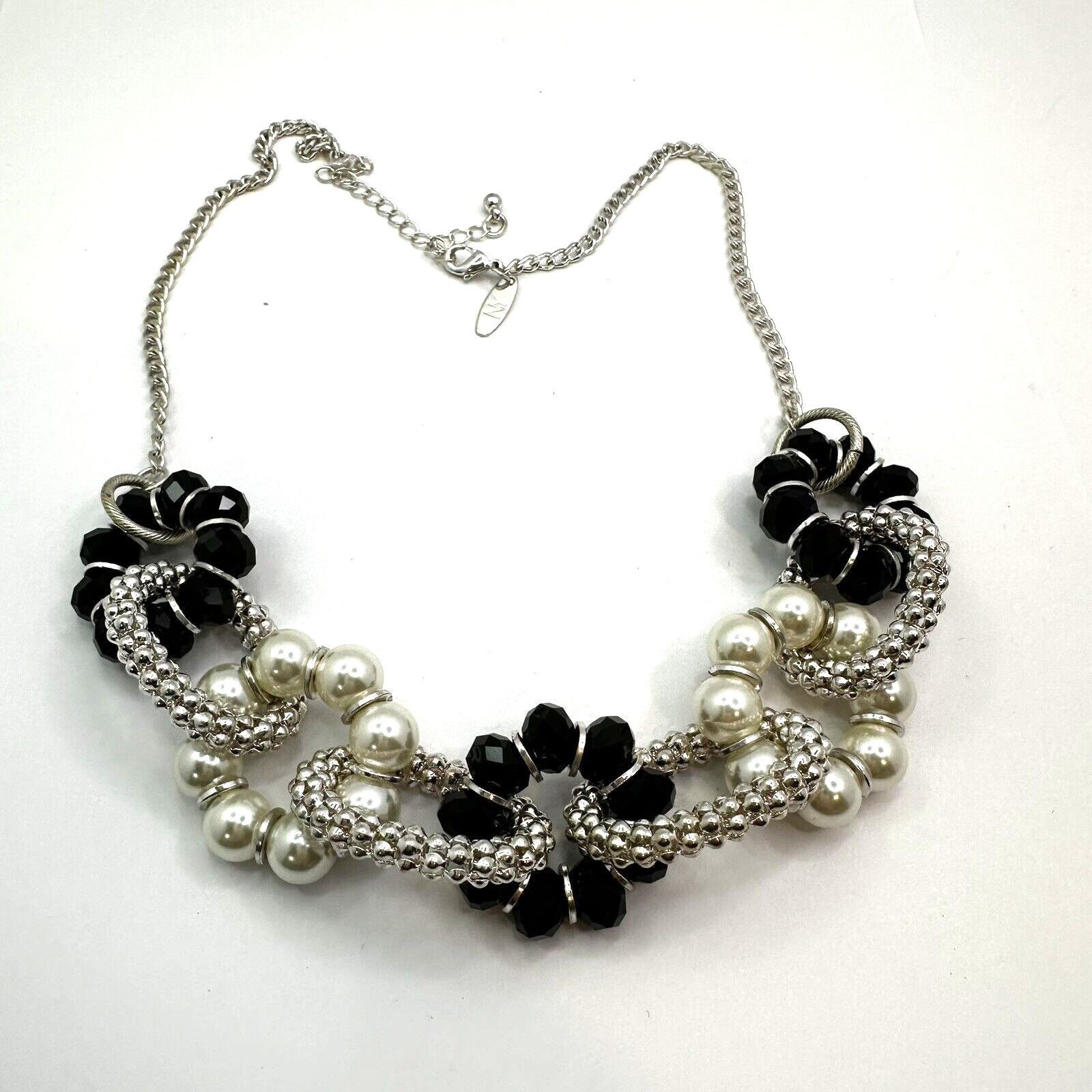 Other Ny & Co Silver Mesh Blk Crystals Faux Pearls Beads Necklace Size ONE SIZE - 4 Thumbnail