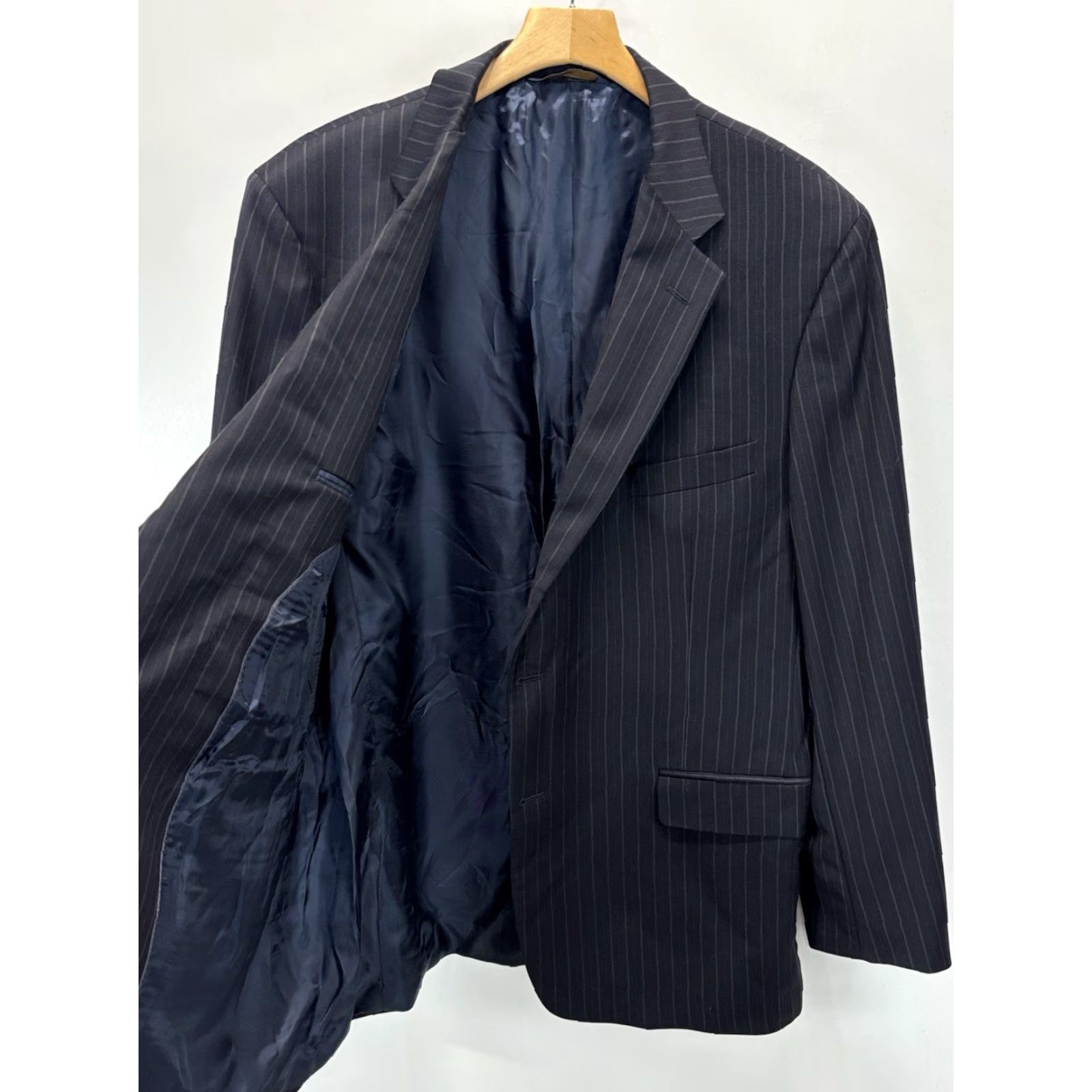 Brooks Brothers BROOKS BROTHERS 346 2 PIECE SUIT JACKET PANTS MEN Navy Pinstripe Wool 46L 38x30.5 Regular Two-Button Suit Set Mens Size 46R - 5 Thumbnail