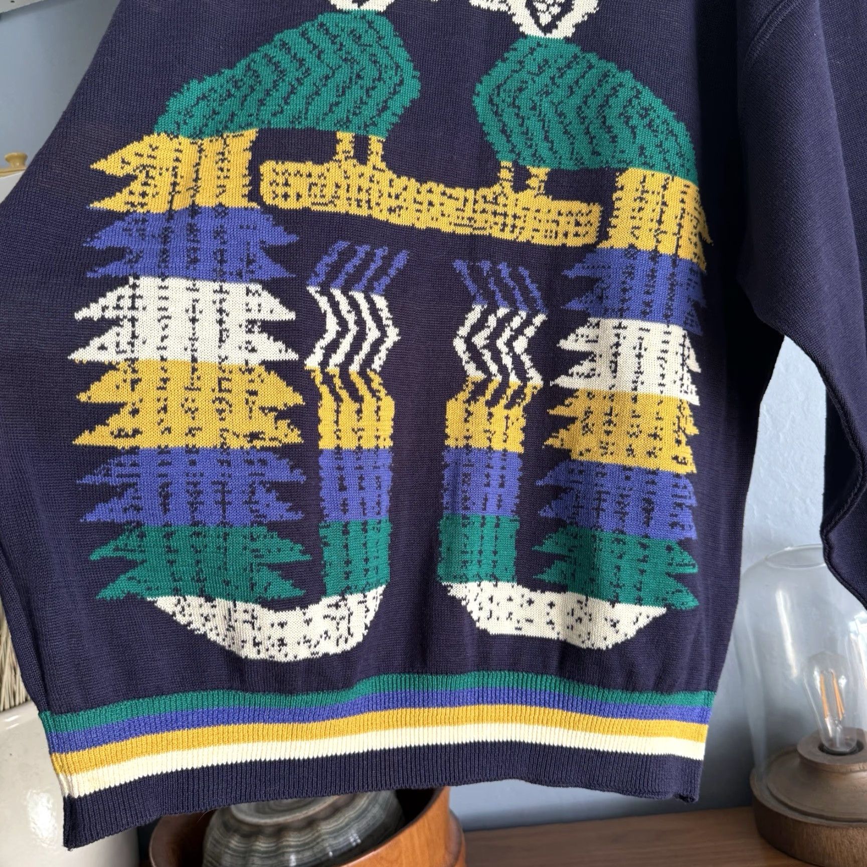 Vintage VINTAGE Jeff Sayre Paris Cotton Sweater Geo Bird Pattern Blue Multi Sz L Size US L / EU 52-54 / 3 - 3 Thumbnail