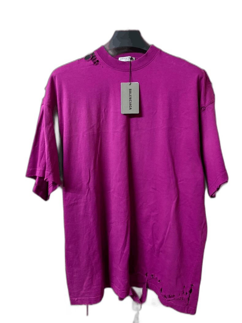 Balenciaga Balenciaga Purple Distressed Short Sleeve Shirt Size US L / EU 52-54 / 3 - 1 Thumbnail